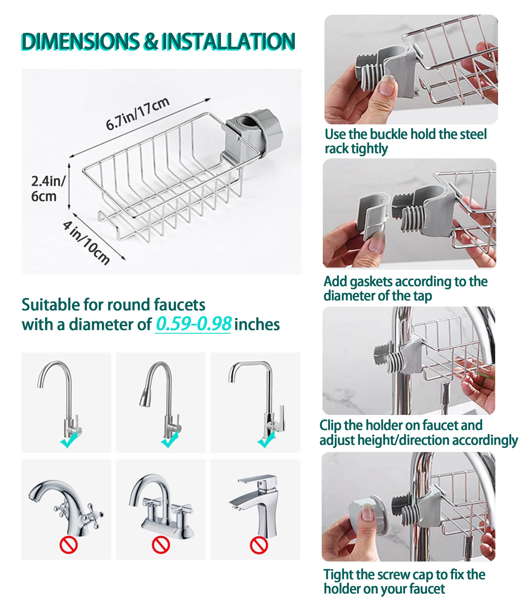 Stainless Steel Kitchen Sink Organizer - Sponge, Soap & Brush Holder with Drainer Rack | Hanging Faucet Caddy for Bathroom & Shower Storage | Perfect for Organizing Sponges, Towels, Shampoo Bottles & Cleaning Supplies