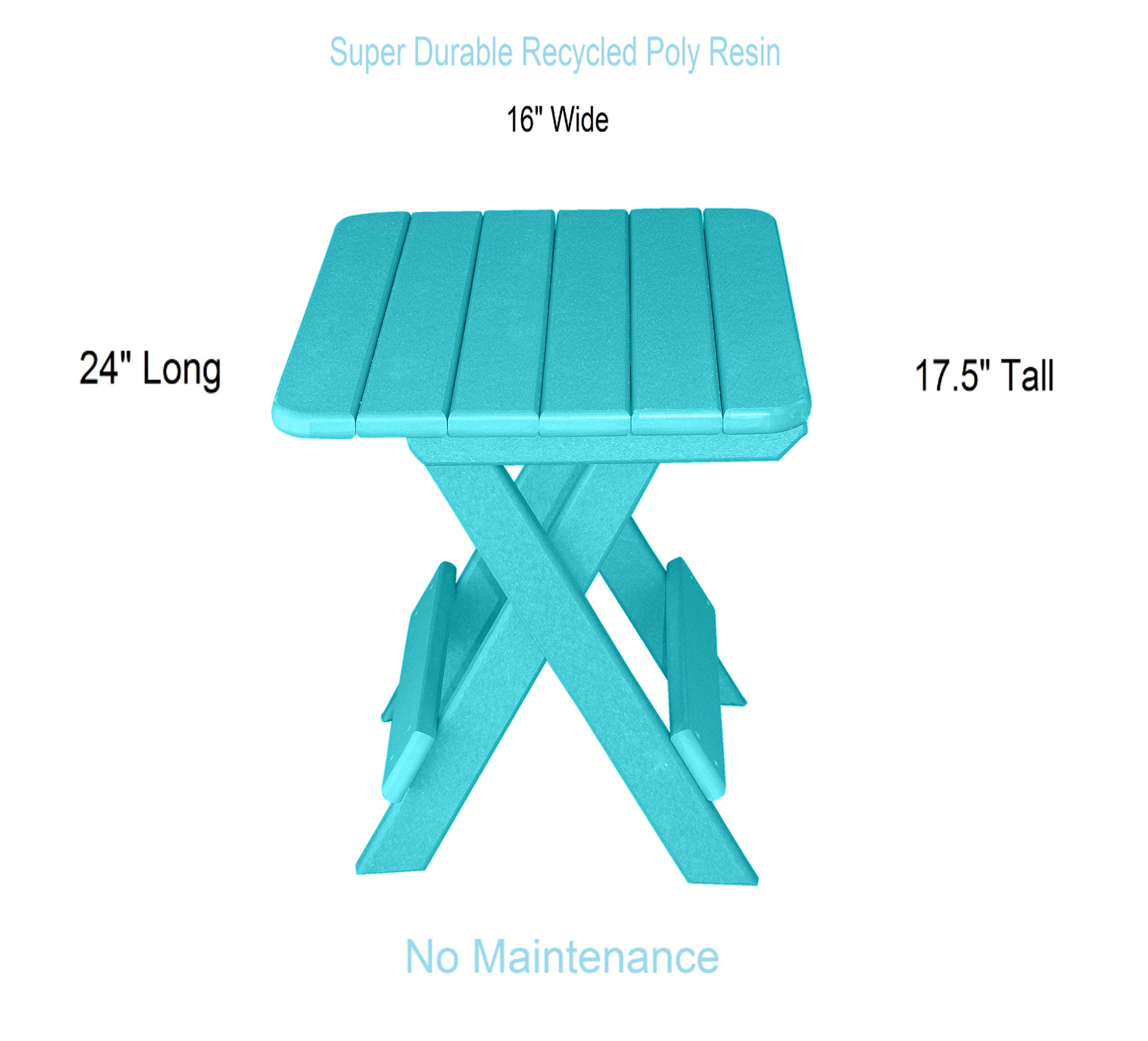 Phat Tommy Folding Outdoor Patio Side Table - Weather-Resistant Poly Adirondack End Table for Patio, Deck, Balcony or Garden - Compact & Lightweight Teal Accent Table for Drinks, Books & Decor