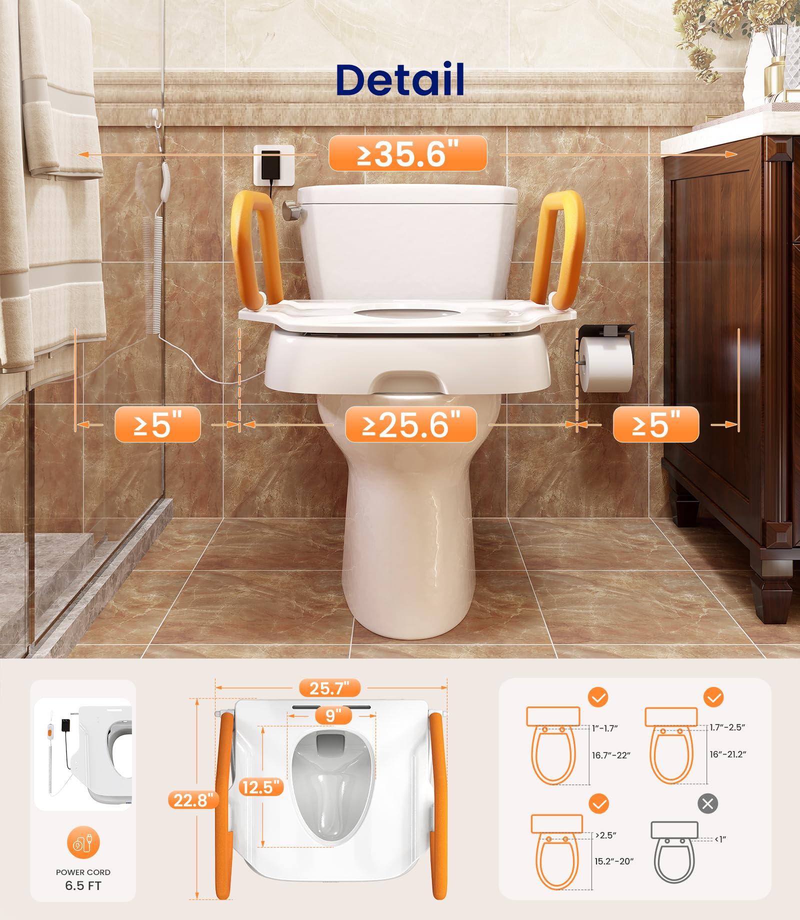 Electric Raised Toilet Seat with Handles - 330LBS Weight Capacity, Powered Toilet Seat Riser for Elderly & Disabled - AX12 Model - Ideal for Bathroom Safety and Mobility Assistance
