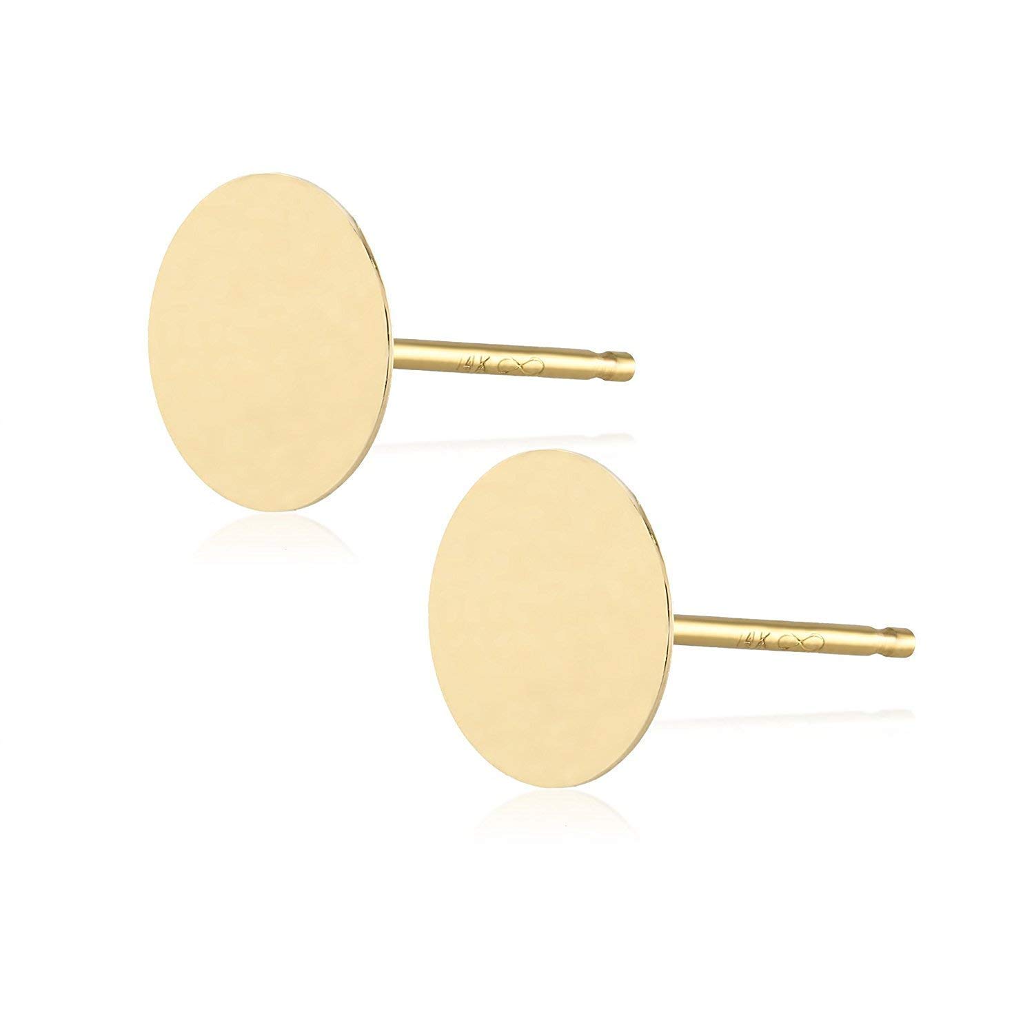 14K Yellow Gold Circle Disk Stud Earrings for Women - Minimalist Dot Push Back Earrings - Perfect for Everyday Wear, Gifts & Special Occasions
