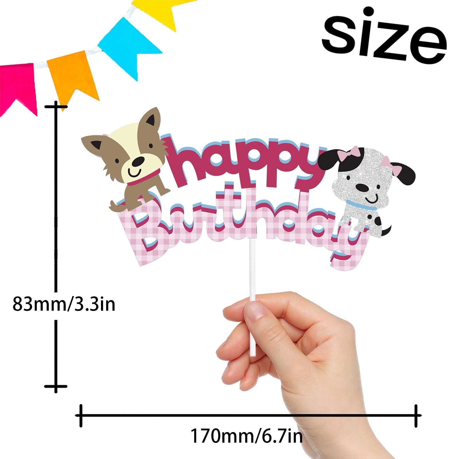 Sparkling Pink Glitter Dog Cake Topper - Happy Birthday Pet Adoption Theme Decor for Baby Showers & Kids Birthday Parties | Perfect for Dog Lovers & Pet-Themed Celebrations