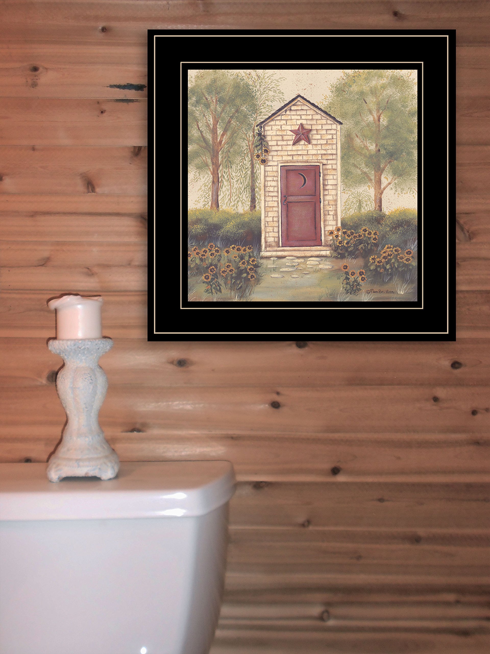 Pam Britton Folk Art Outhouse III Framed Wall Print - Rustic Home Decor for Living Room & Bedroom - Black Wood Frame - Perfect for Cabin, Farmhouse or Country Style Interior Design