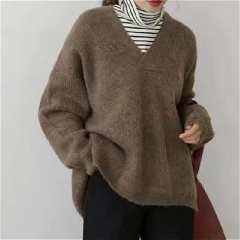 Cozy V-Neck Loose Sweater for Women - Soft Candy Colors Winter Knitwear 1732 | Perfect for Casual Outfits, Office Wear & Weekend Relaxation
