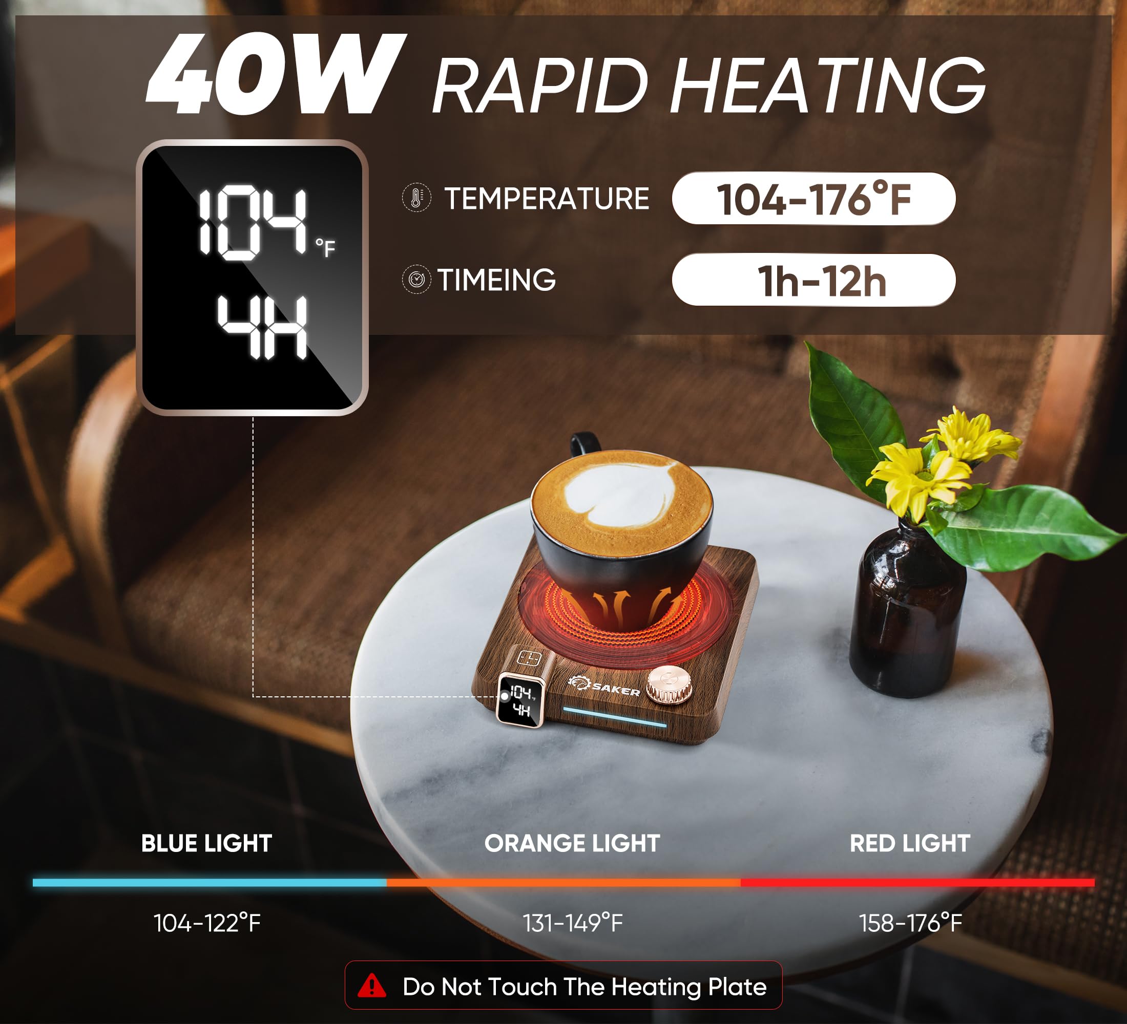 Smart Coffee Mug Warmer with Temperature & Time Display - Auto Shut Off 1-12Hrs, Adjustable Heat Settings & Tri-Color LED - Perfect for Office Desk, Home Use, and Gift Giving