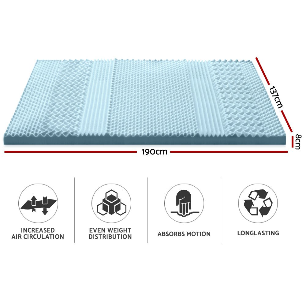 7-Zone Cool Gel Memory Foam Mattress Topper with Breathable Bamboo Cover - 8cm Thick Double Size for Back Pain Relief & Pressure Relief - Perfect for Hot Sleepers, Bedroom Upgrade & Guest Room Comfort
