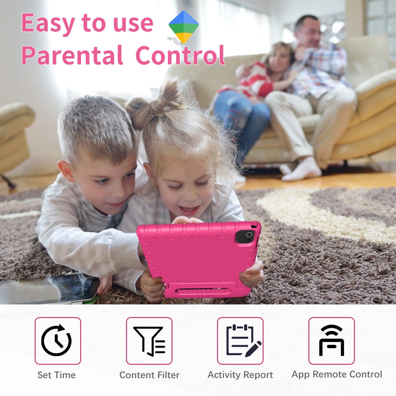 10 Inch Kids Tablet Android - 64GB Storage, Octa-Core Processor, WiFi 6, Long Battery Life with Parental Control & Google Kids Space | 1280x800 HD Display in Pink | Perfect for Learning, Games & Entertainment at Home or Travel