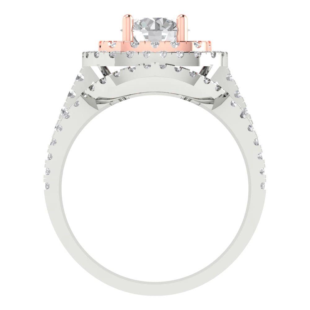 1.97ct Round Cut Moissanite Halo Bridal Ring Set in 14K White & Rose Gold – Stunning Solitaire Engagement Ring for Women, Wedding, Anniversary & Special Occasions