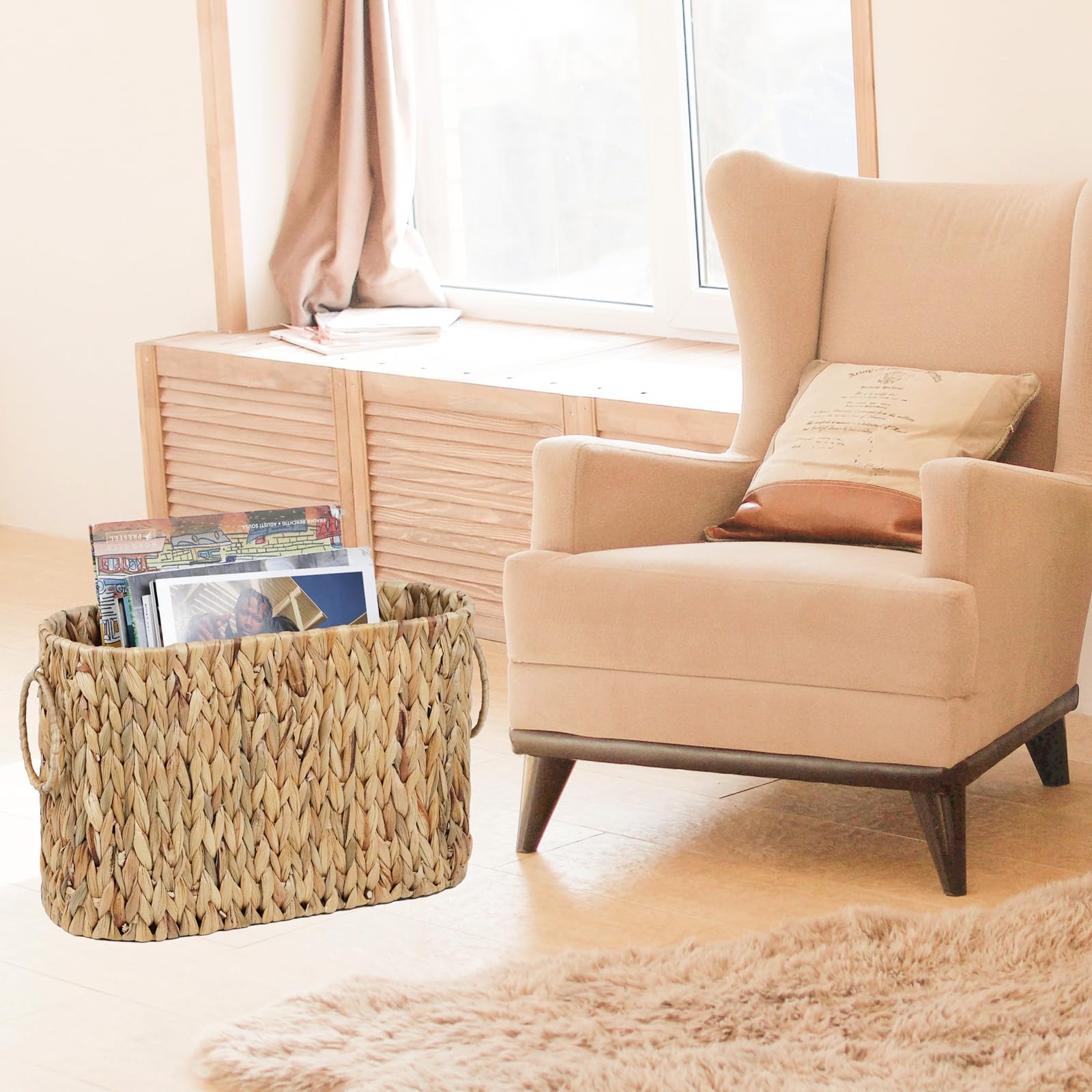 Water Hyacinth Toilet Paper Storage Basket - Holds 6 Mega Rolls - Bathroom Organizer & Wicker Paper Holder for Bath, Vanity, and Guest Room Decor