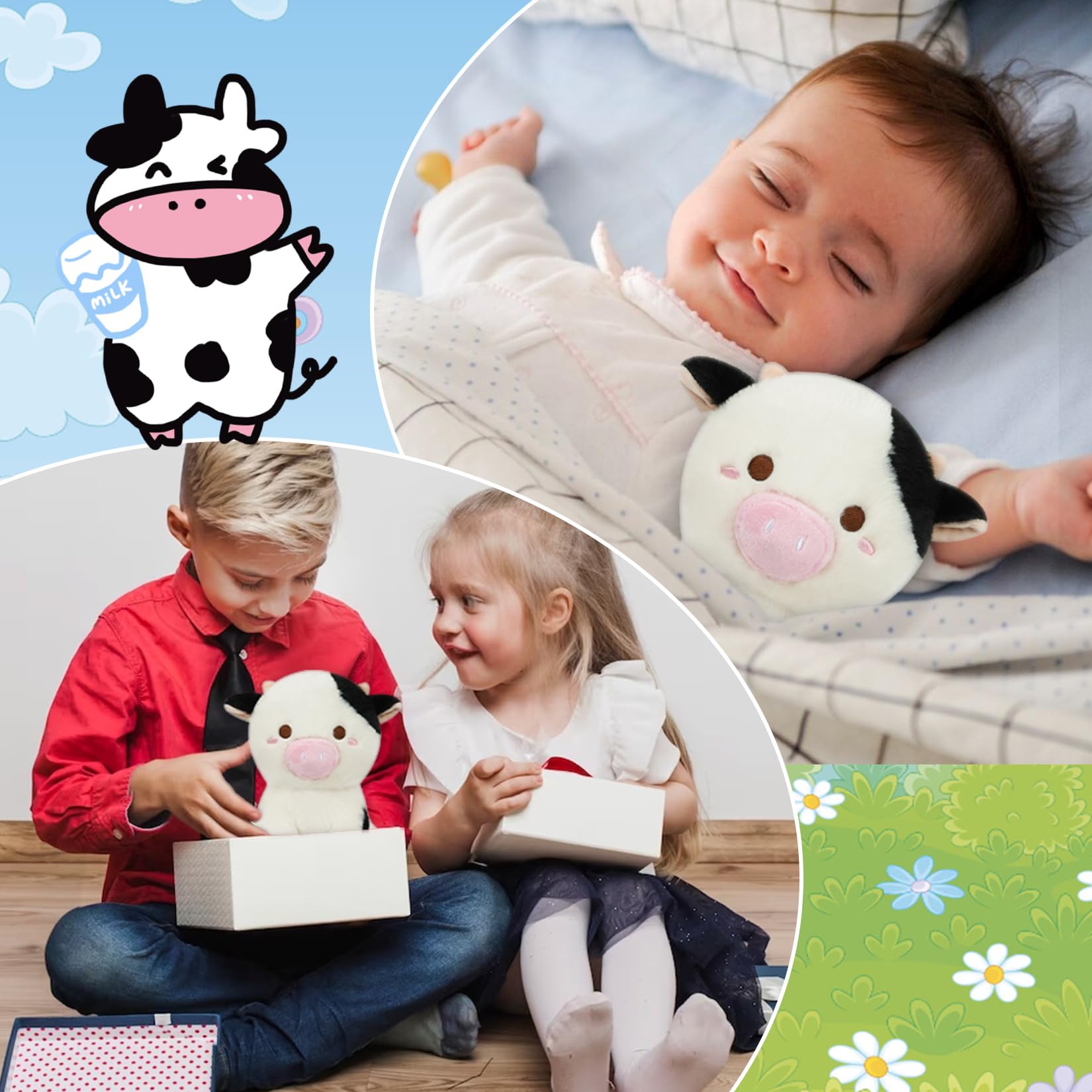 8 Inch Kawaii Cow Stuffed Animal Plush Toy - Soft Cuddly Pillow for Kids, Birthday Gift for Boys & Girls (Halloween/Christmas Present) - Perfect for Bedtime Snuggles, Nursery Decor & Playtime Companions