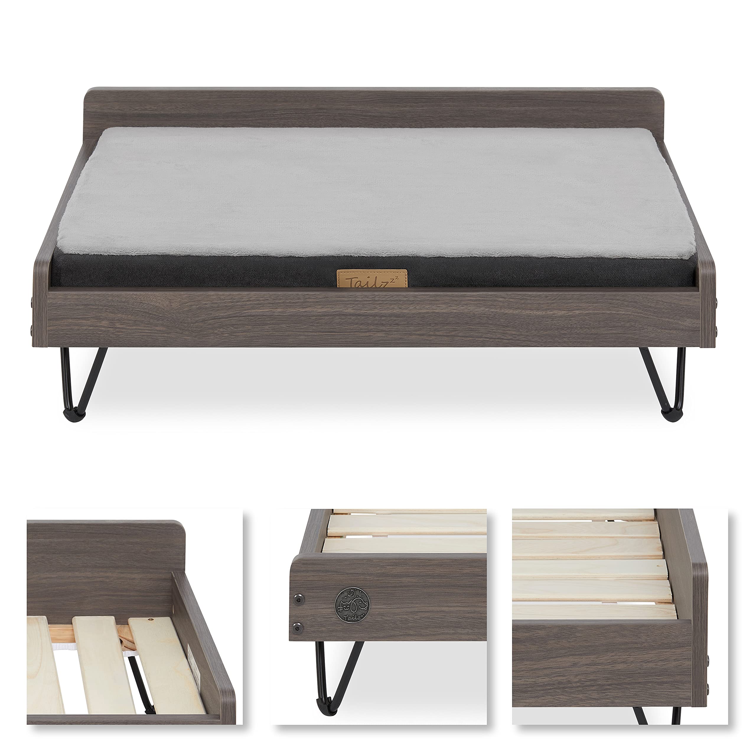 Premium Elevated Wooden Dog Bed & Pet Couch with Water-Resistant Calming Mattress - Small to Medium Size - Greenguard Gold Certified - Cozy Indoor/Outdoor Pet Furniture for Living Room, Patio or Bedroom