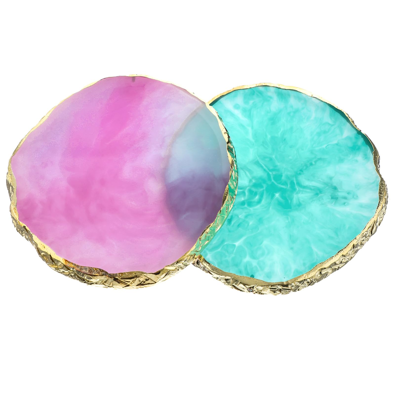2 PCS Gold Edge Resin Nail Art Palette - Professional Nail Polish Mixing Tray for Manicurists & DIY Nails - Purple & Green Nail Painting Plates for Salon, Home Use & Display