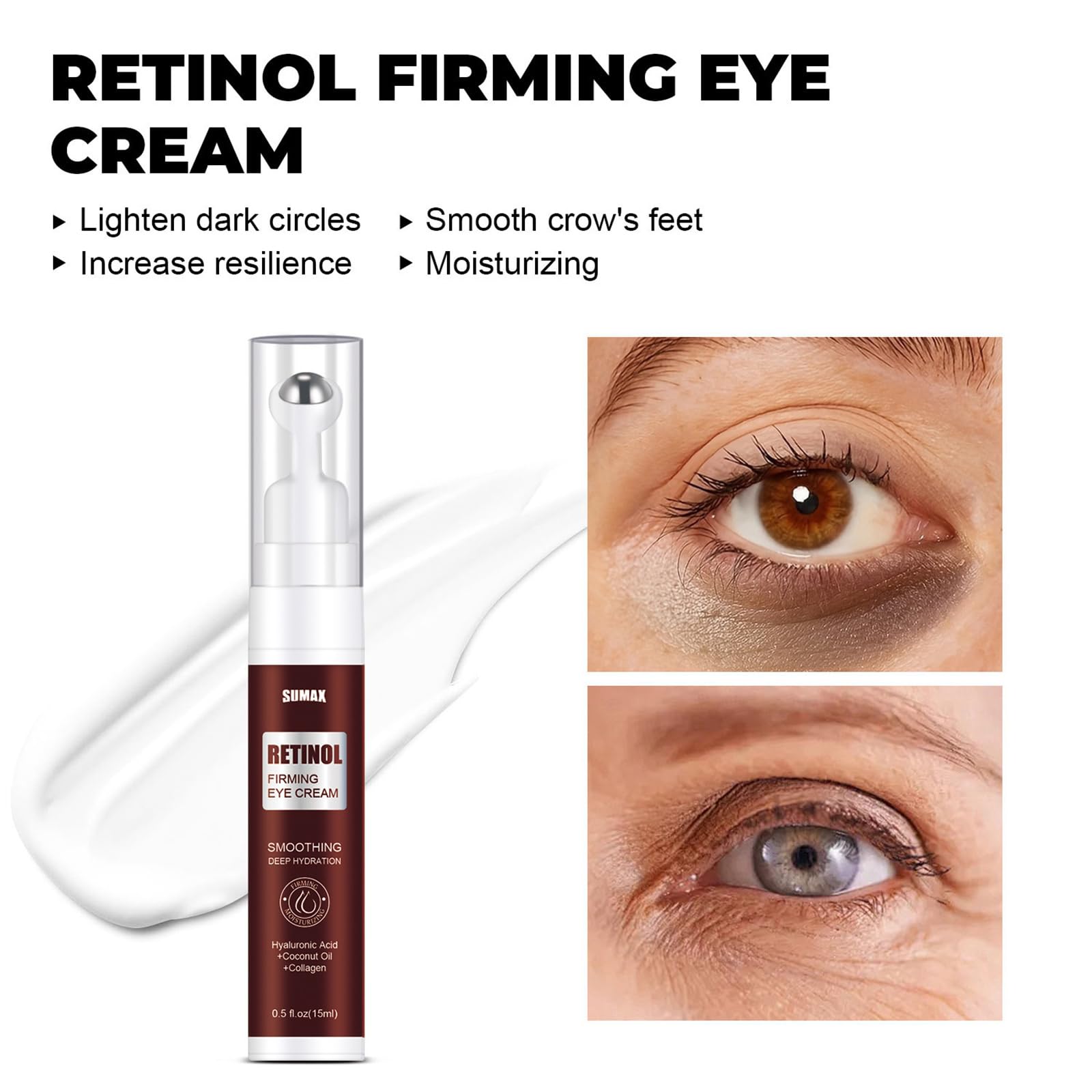 Retinol Firming Under Eye Cream - Anti Aging Eye Serum Stick for Dark Circles, Puffiness & Wrinkles - Daily Wrinkle Treatment with Collagen - Perfect for Night Routine & Travel Skincare