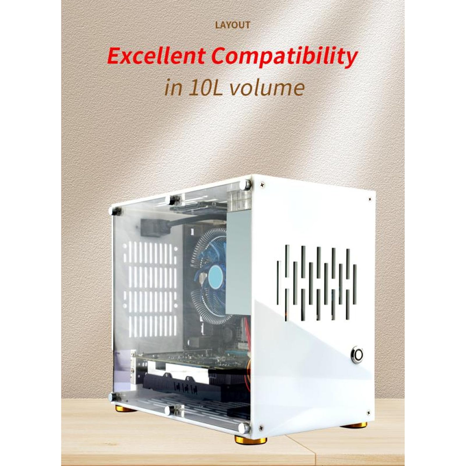 Mini ITX PC Case - 360° Open Acrylic Side Panel Transparent DIY Gaming Computer Chassis with Excellent Airflow | Compact Desktop Case for Home Office & Gaming Setup