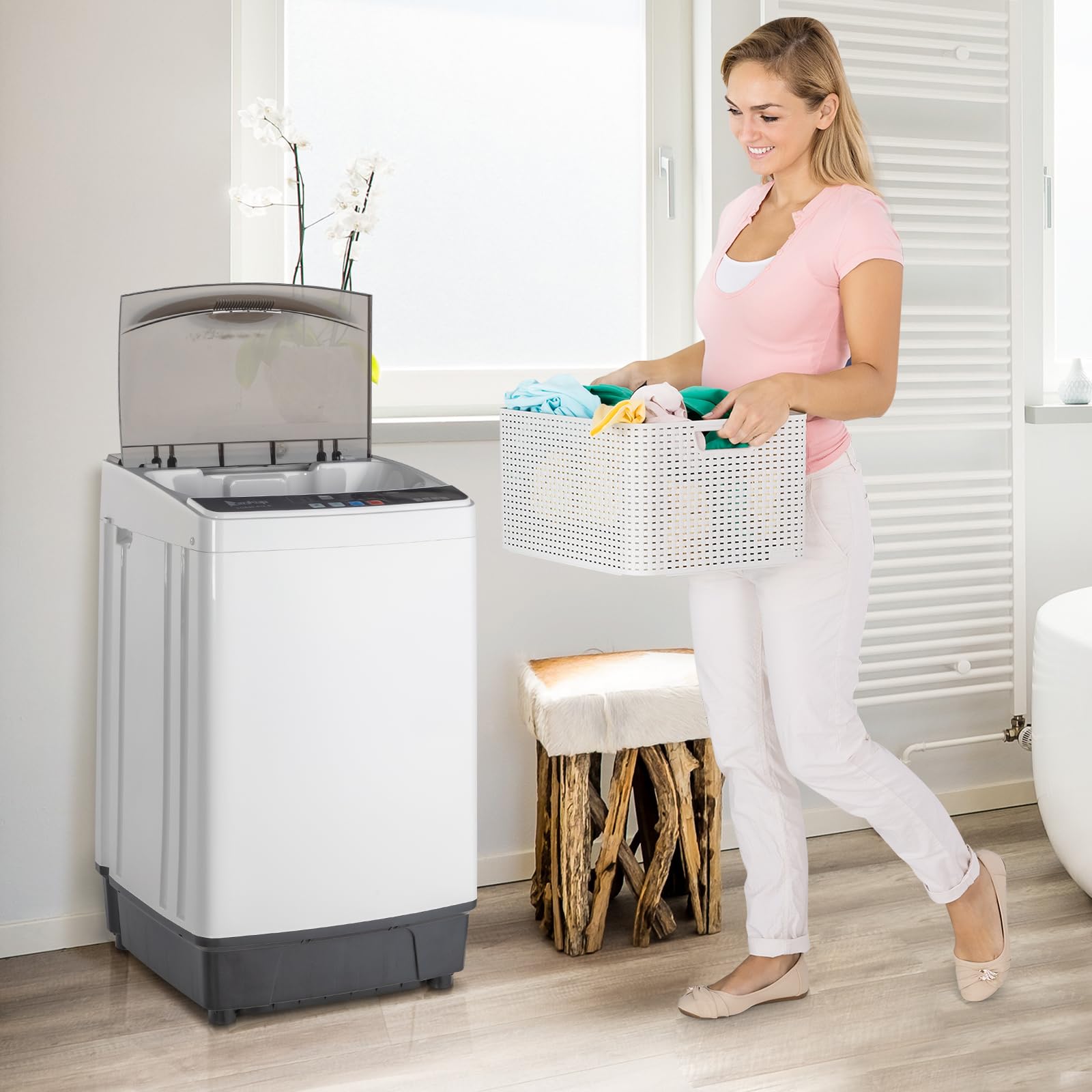 ROVSUN 17.6lbs Full Automatic Portable Washing Machine with Drain Pump - 2 in 1 Compact Washer Dryer Combo, Top Load Laundry for Apartments, Dorms, RVs & Small Spaces - Perfect for Tiny Homes, Camping & Travel Use