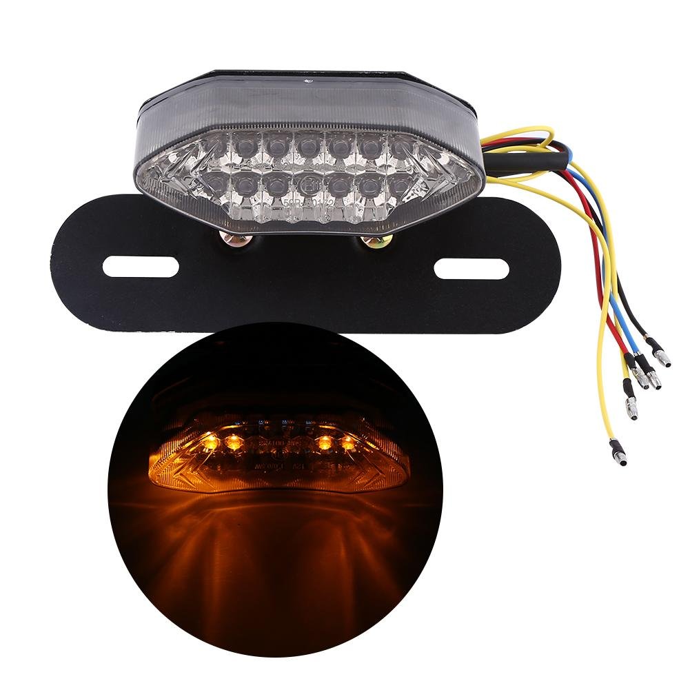 Qiilu 16-LED Motorcycle ATV License Plate Mount with Integrated Brake/Turn Signal Lights - 12V Waterproof Tail Light for Harley, Dirt Bikes & UTVs - Perfect for Night Riding & Off-Road Adventures