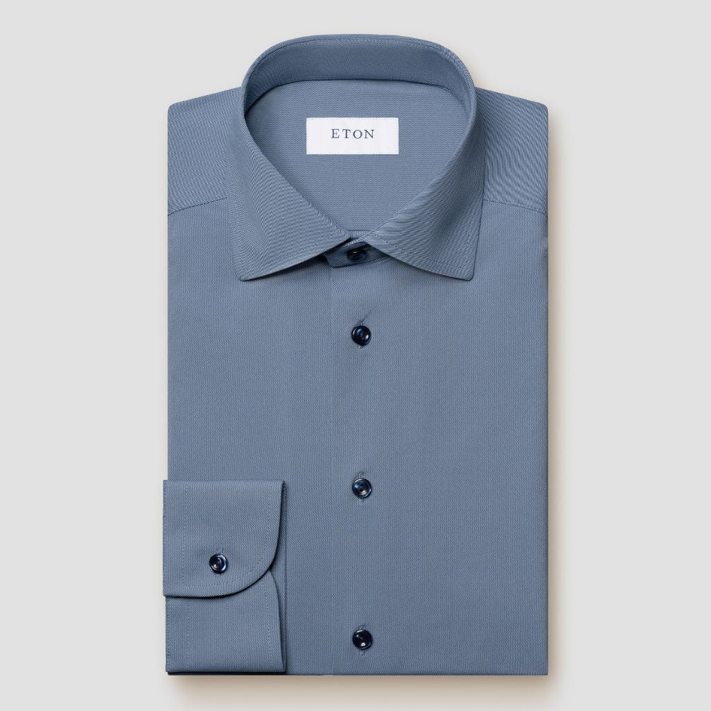 ETON Stretch Long Sleeve Shirt for Men | Contemporary Fit Mid Blue Button Down Dress Shirt | Office Wear, Business Casual & Formal Occasions