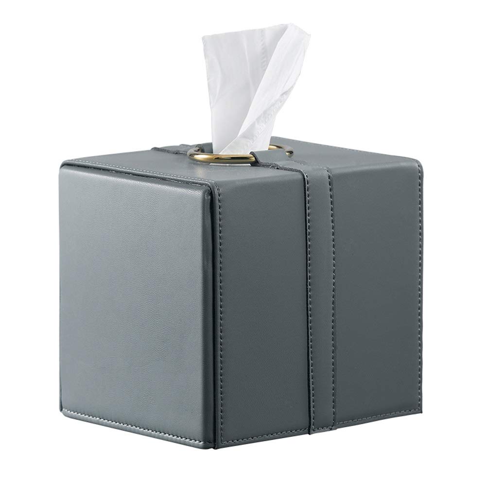 Slivy Retro Creative PU Leather Square Cube Tissue Box Holder - Stylish Napkin Cover for Home, Hotel, Car & Office Decor (Gray) | Perfect for Living Room, Bathroom & Desk Organization