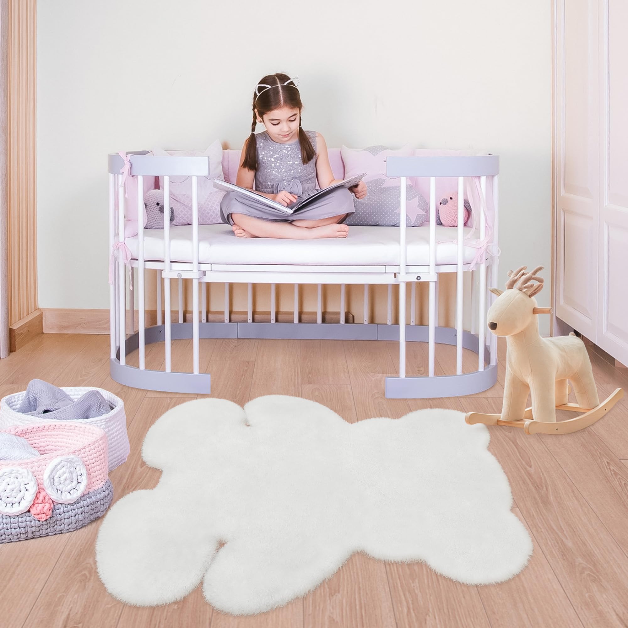 3x3.9ft White Small Bear Shaggy Rug - Ultra Soft Fluffy Faux Sheepskin Fur Area Rug for Nursery, Kids Room & Girls Bedroom Decor | Cozy Plush Carpet for Living Room, Home Aesthetic & Play Areas | Perfect for Floor Seating, Photo Backdrops & Cozy Spaces