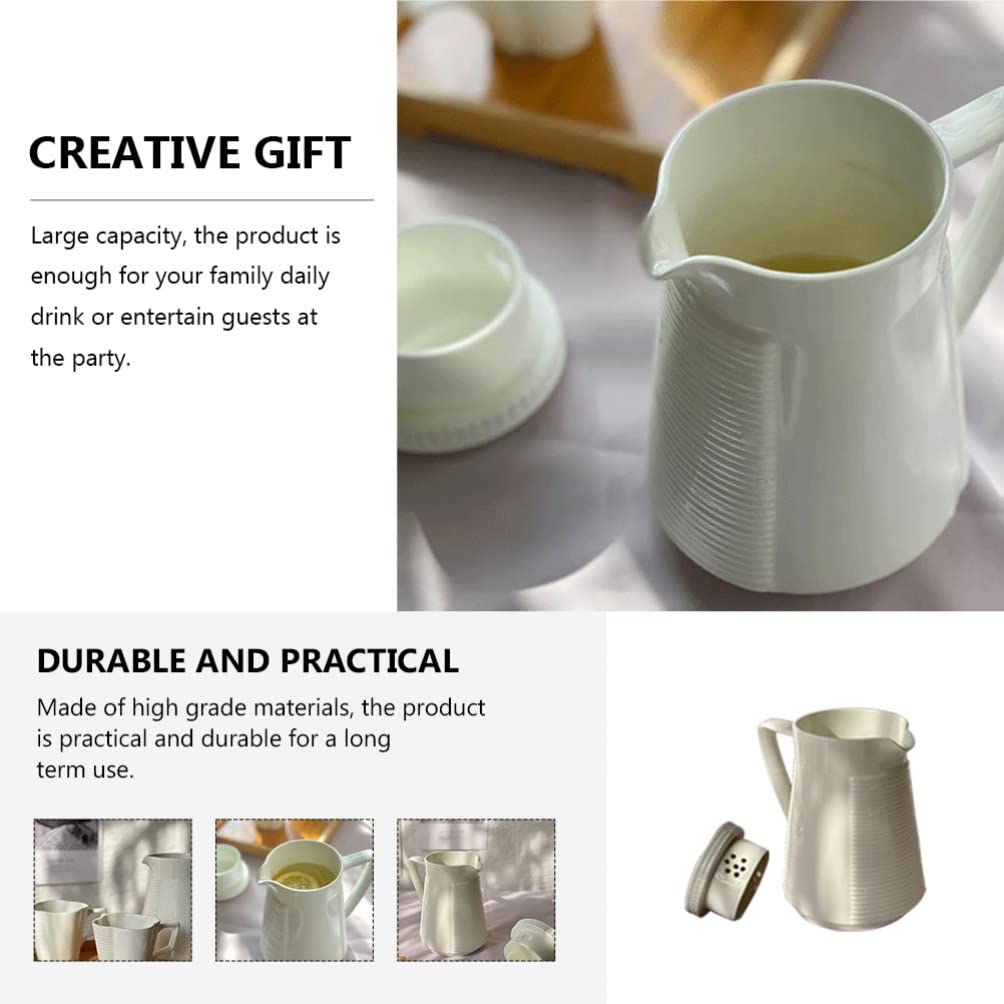 Angoily 550ML Glass Beverage Pitcher - White Ceramic Water Pitcher with Lid & Handle for Hot or Cold Drinks | Perfect for Iced Tea, Lemonade, and Party Serving | Durable Drinkware for Home, Office & Restaurants