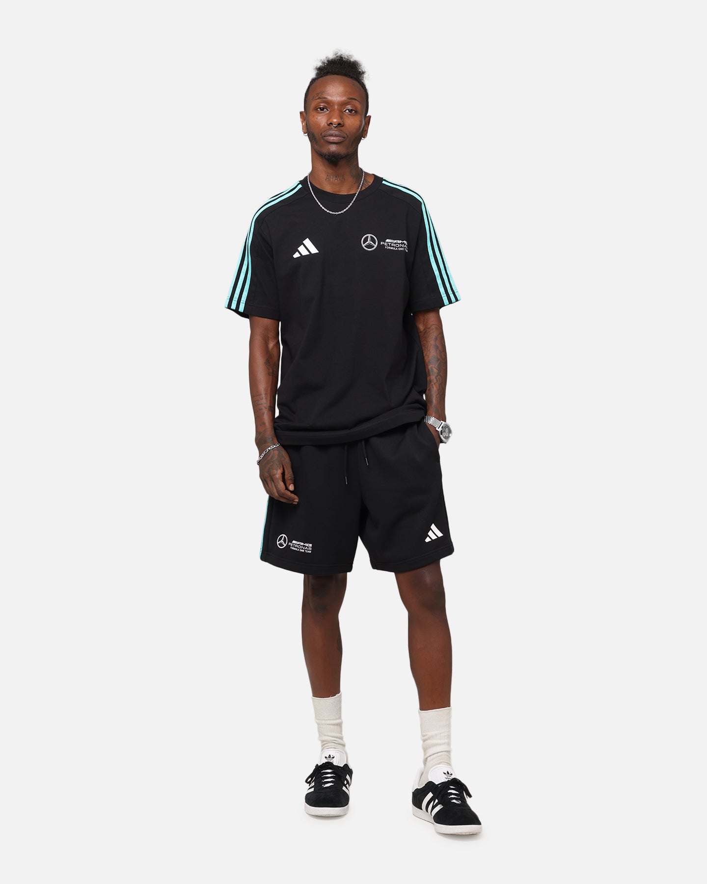 Adidas x Mercedes AMG Petronas Formula One F1 DNA T-Shirt - Black & White - Men's Sports Tee for Racing Fans & Casual Wear