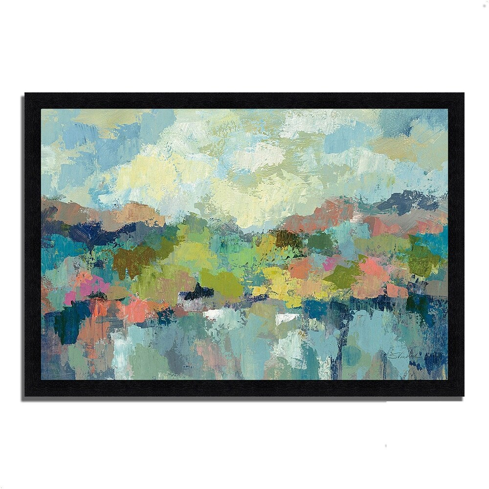 Abstract Lakeside by Silvia Vassileva - Framed Canvas Art Print for Living Room & Office Decor | Modern Landscape Wall Art