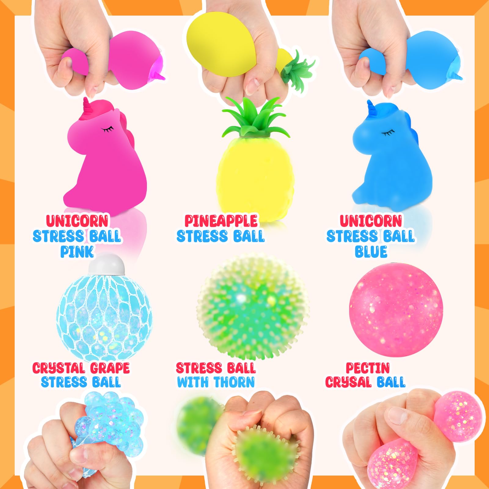 24 Pack Squishy Stress Balls for Adults & Kids - Sensory Fidget Toys for Autism, Anxiety Relief - Bulk Easter Basket Stuffers, Classroom Prizes, Travel Toys & Office Desk Stress Relief (OleOletOy Brand)