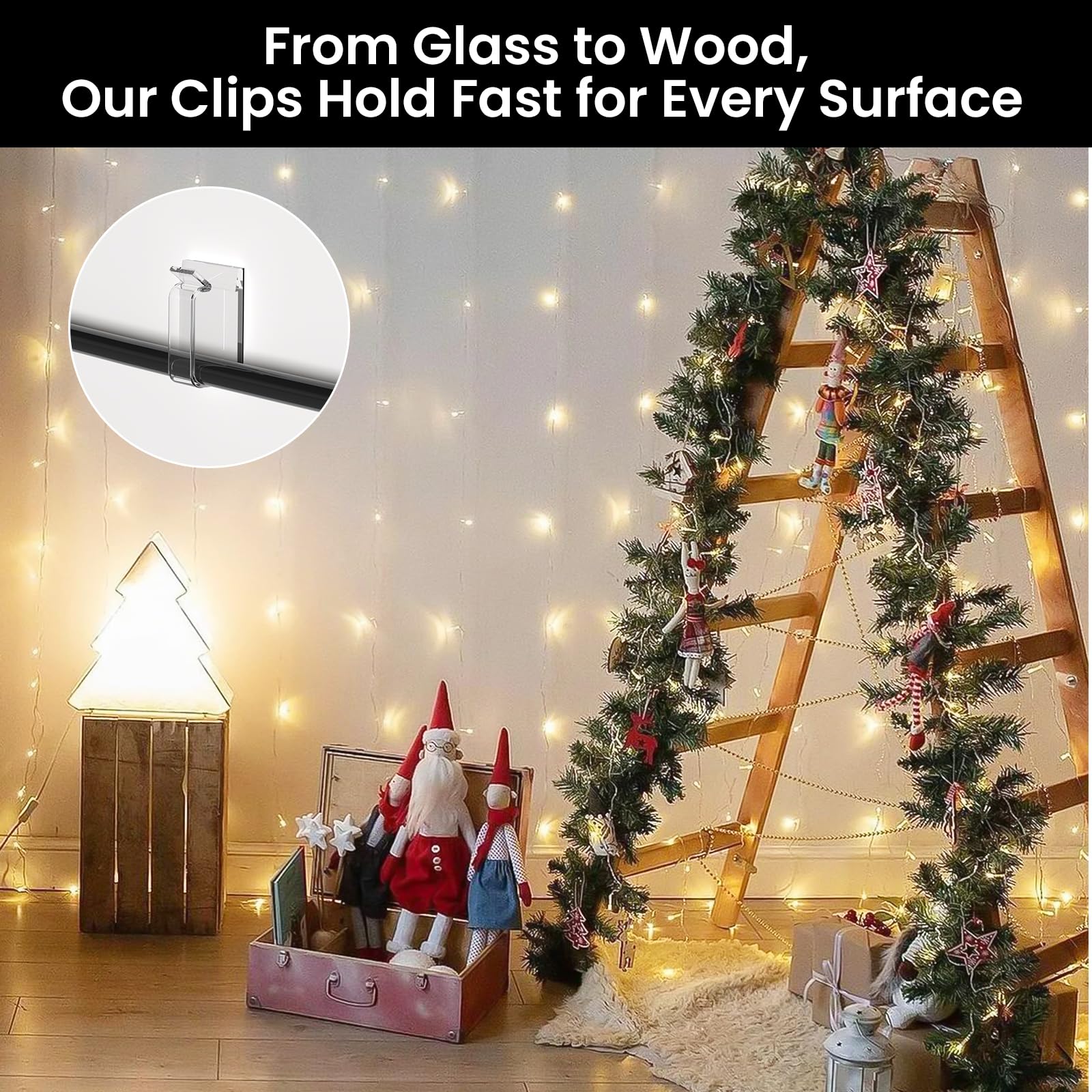 100-Pack Clear Adhesive Hooks for Outdoor String Lights - Heavy Duty Waterproof UV-Resistant Cable Clips - Perfect for Christmas Lights, Rope Organization & Home Decor (Indoor/Outdoor Use)
