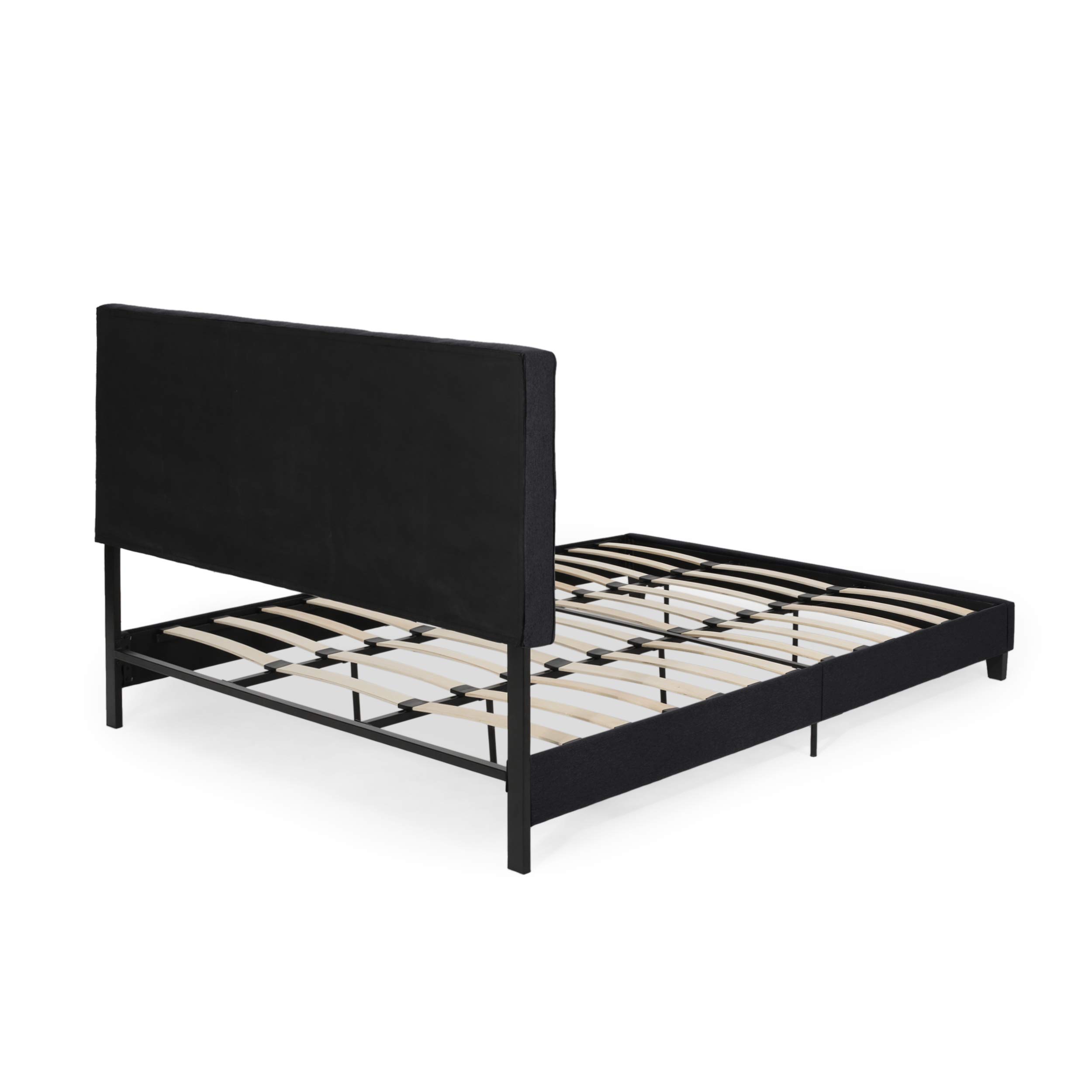 GDFStudio Contemporary Upholstered King Bed Frame with Platform - Black Upholstery | Modern Bedroom Furniture for Master Suite, Guest Room & Apartment