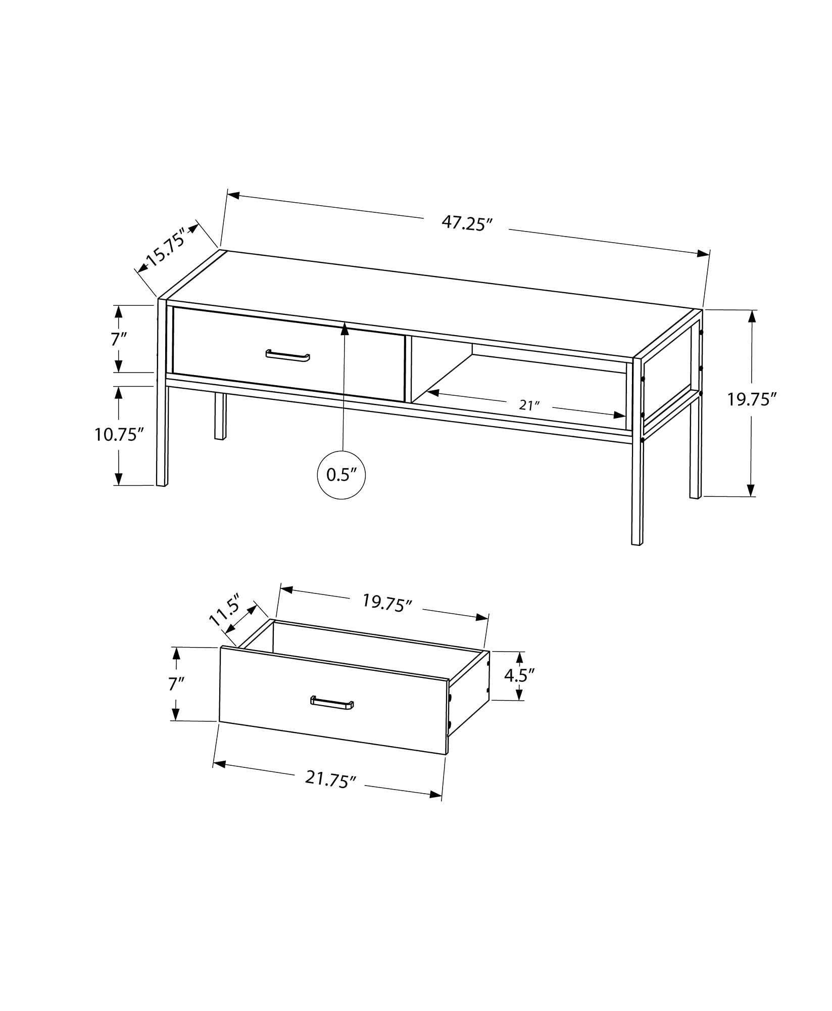 Monarch Specialties 2874 48-Inch TV Stand - Modern Black Media Console with Storage Drawer for Living Room & Bedroom - 47.25