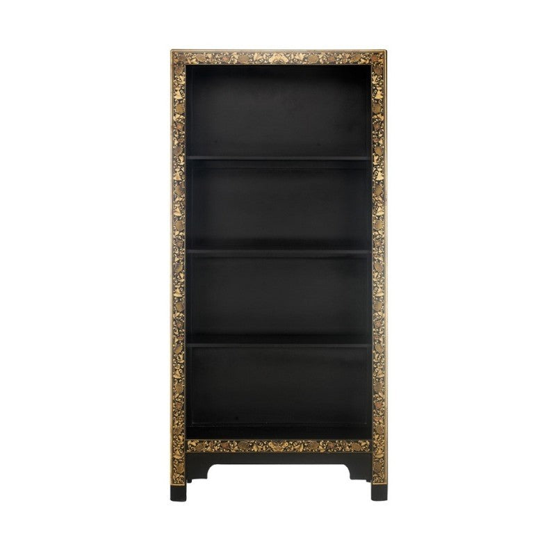 Golden Dragon Oriental Solid Wood Bookshelf - 80x30x170cm Large Black Bookcase for Living Room, Study, Office & Home Decor