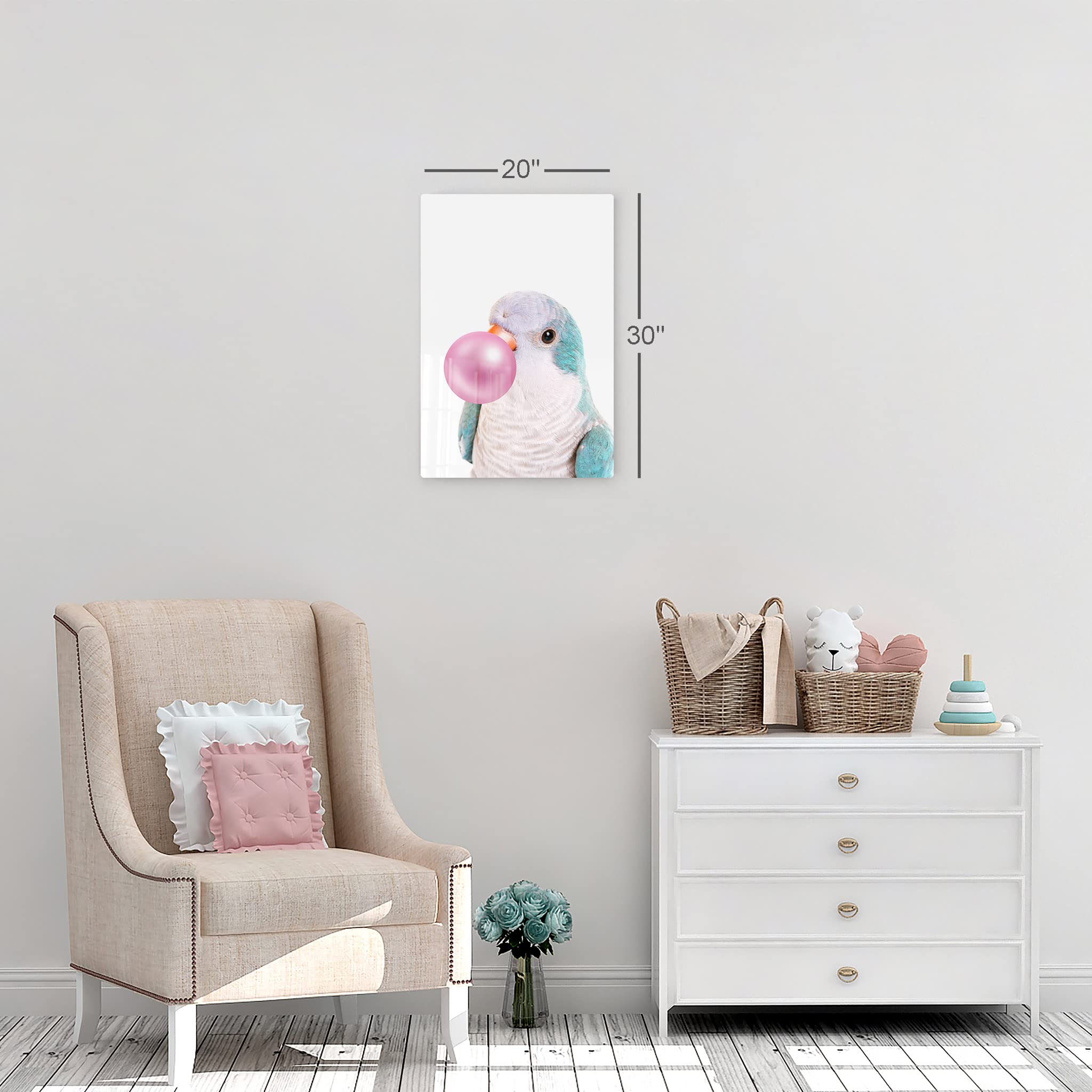 Smile Art Design Monk Parakeet Quaker Parrot Chewing Bubble Gum Metal Wall Art Print - Pet Bird Lover Gift, Animal Pop Art Decor for Living Room, Bedroom, Nursery (40x30 Inches) - Perfect for Home, Office & Kids Room Wall Decoration