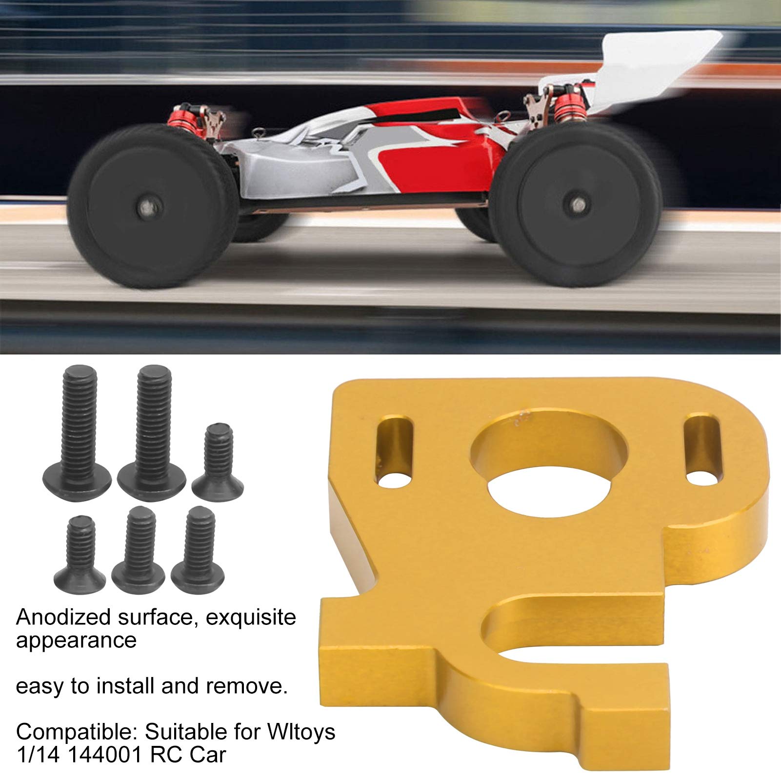 High-Quality Aluminum Alloy RC Motor Mount Holder for Wltoys 1/14 144001 RC Car - Adjustable Motor Mount Seat (Gold) - Durable & Lightweight Upgrade Part for RC Car Racing and Off-Road Bashing