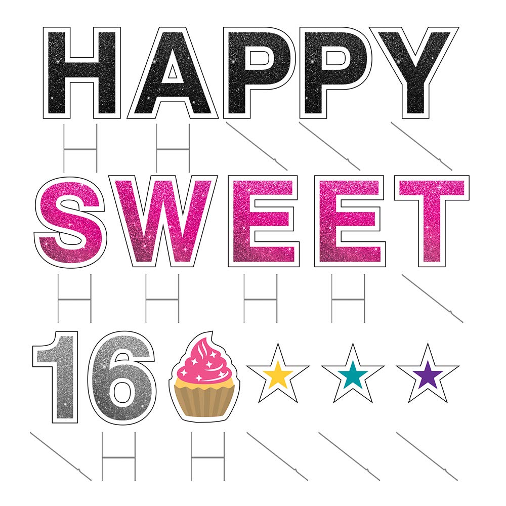 Happy Sweet 16 Birthday Yard Sign with Stakes - 18in Tall Durable Coroplast Letters - Weather-Resistant Outdoor Decoration for Teen Parties, Backyard Celebrations & Milestone Events