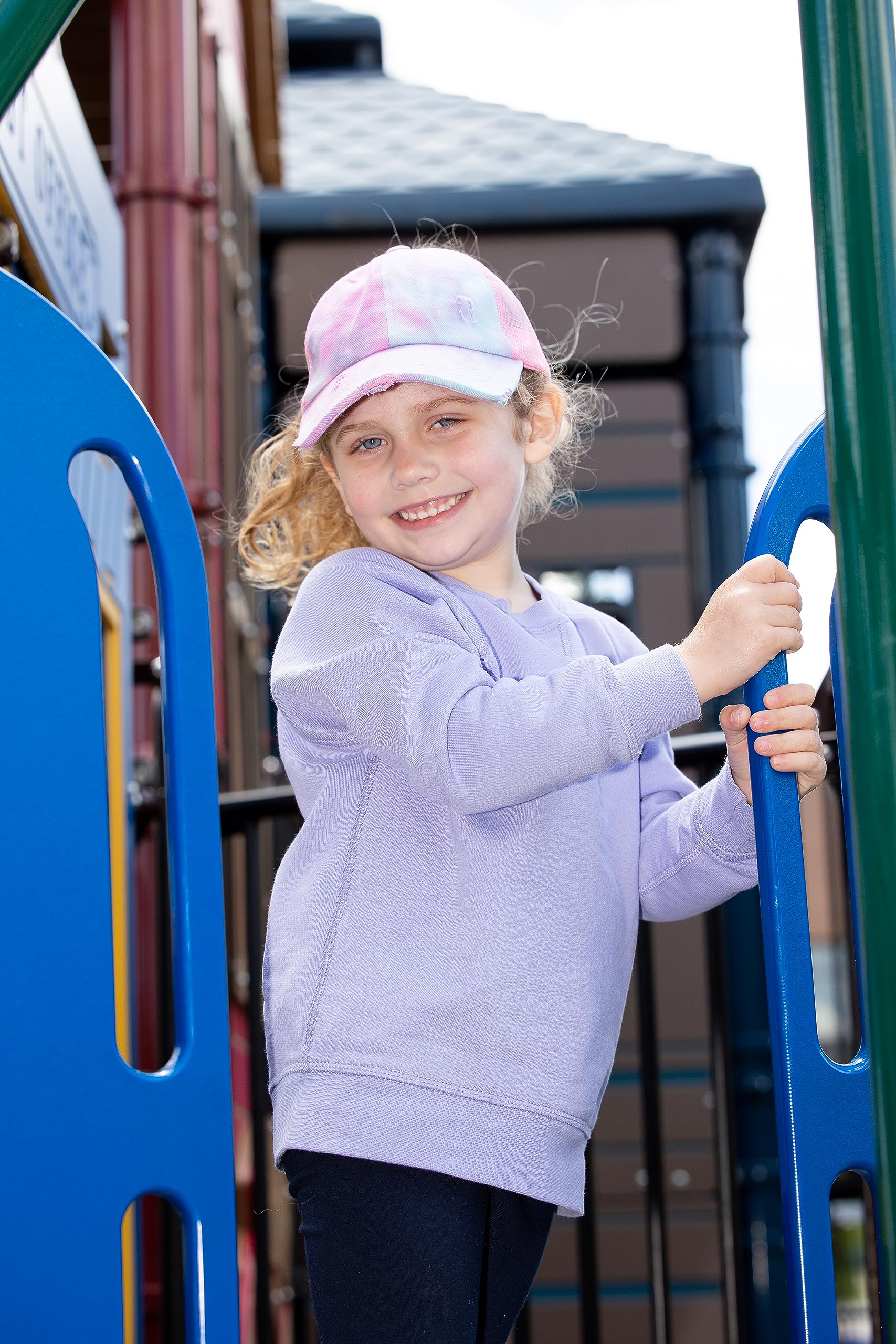 Trendy Criss Cross Baseball Cap for Girls - Adjustable Messy Bun & High Ponytail Hat - Cute Kids Sun Hat for Outdoor Sports, Beach & Summer Activities