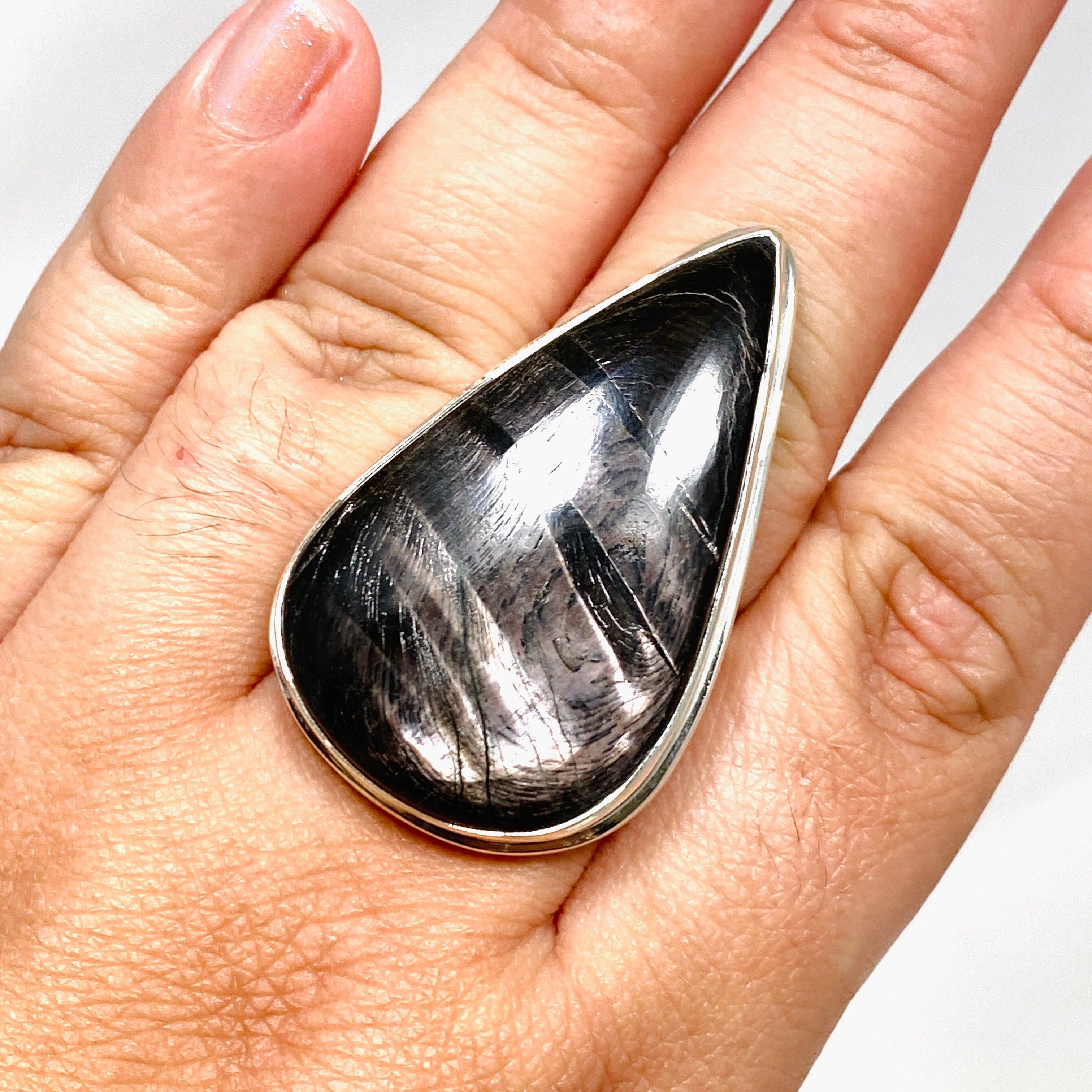 Hypersthene Teardrop Split Band Ring - Size 11 - KRGJ3149 | Elegant Crystal Jewelry for Women, Perfect for Weddings, Parties & Everyday Wear