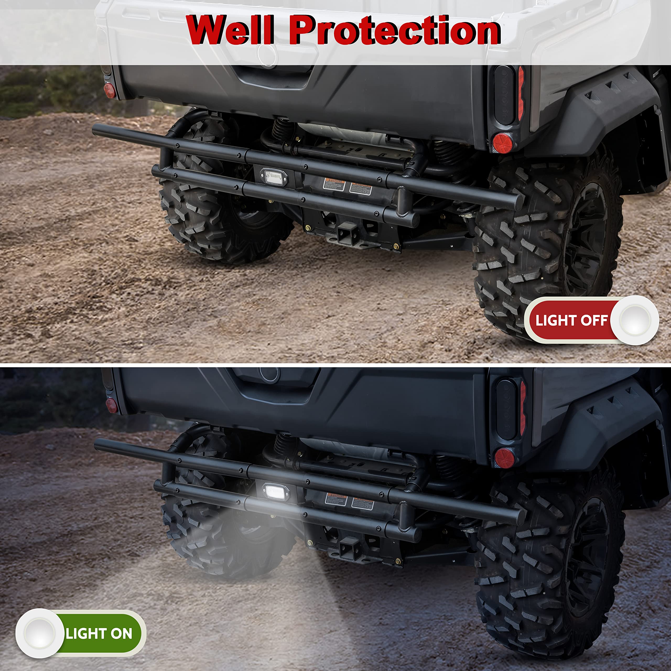 SAUTVS Heavy Duty Rear Bumper with LED Accent Light for Can-Am Defender HD5 HD8 HD10 Max (2016-2025) | Durable Brush Guard & Off-Road Protection | Perfect for Hunting, Farming & Outdoor Adventures