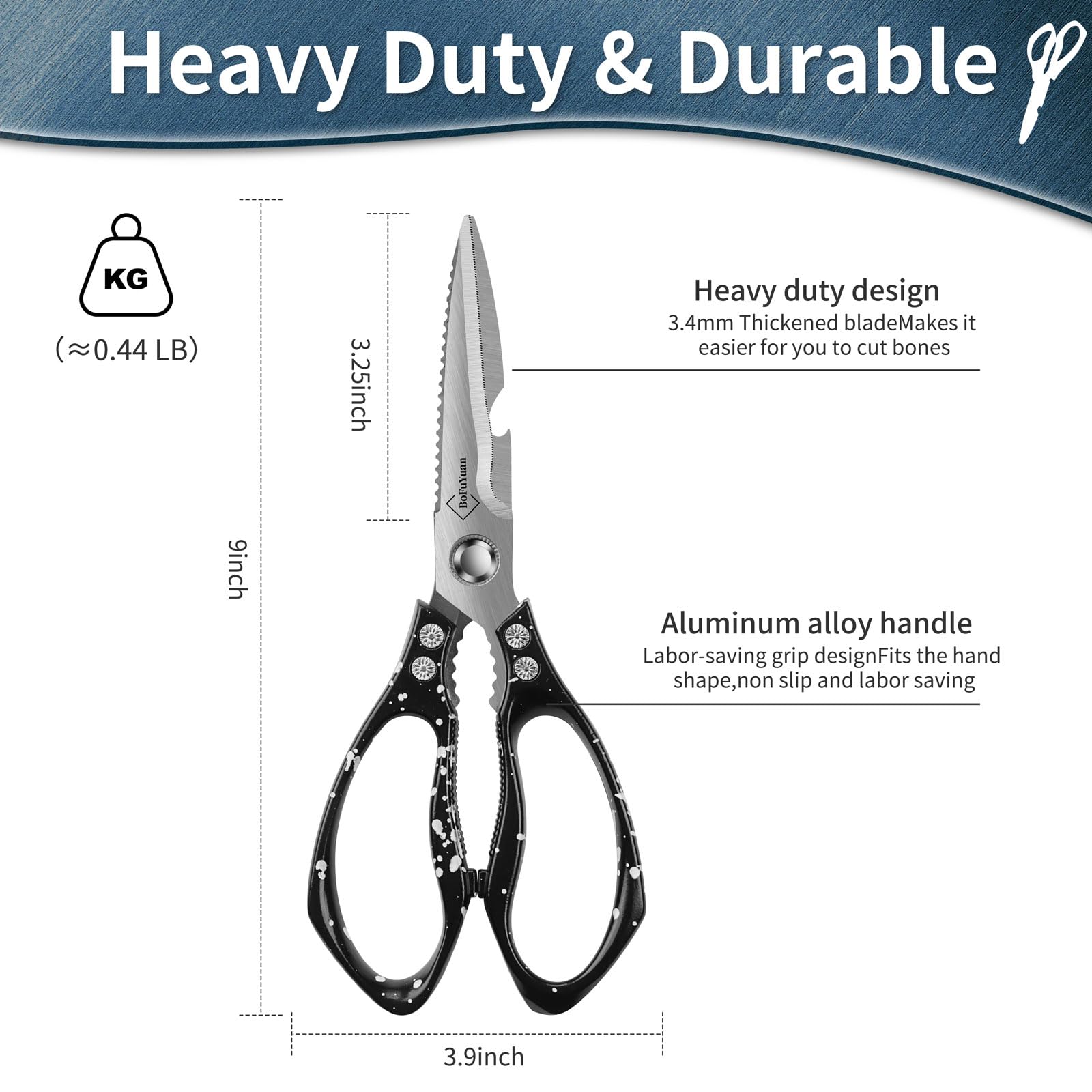 9-Inch Heavy Duty Kitchen Shears for Cutting Chicken, Meat & Food - Multipurpose Stainless Steel Kitchen Scissors for Cooking, Poultry & Herbs | Perfect for Meal Prep, Butchering & Food Processing