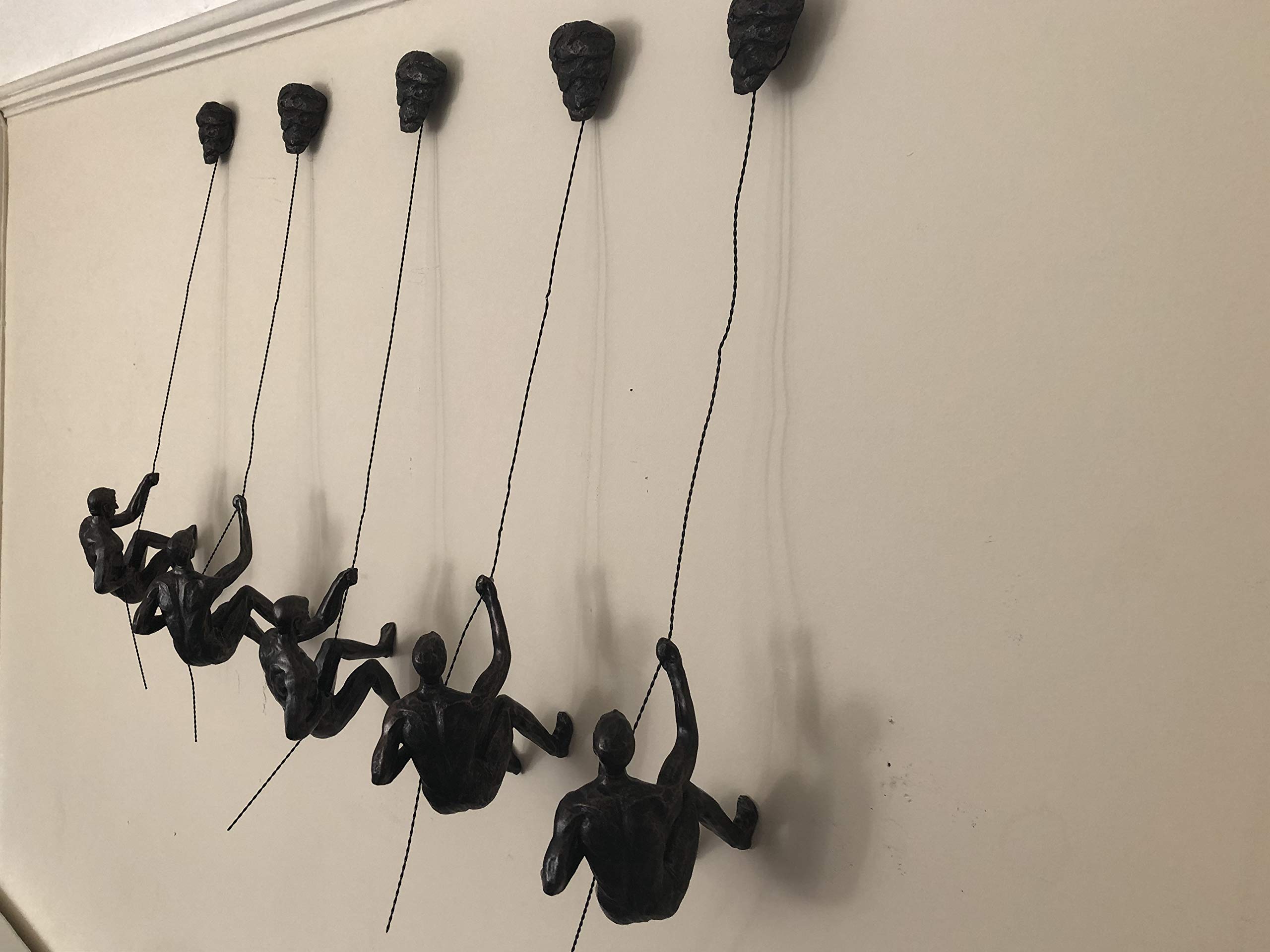 5X Large Bronze Climbing & Abseiling Wall Art Decor - Set of 5 Resin & Metal Bungee Jumping Men Figurines - Perfect for Adventure-Themed Home Decor, Office Display, and Gift for Outdoor Enthusiasts