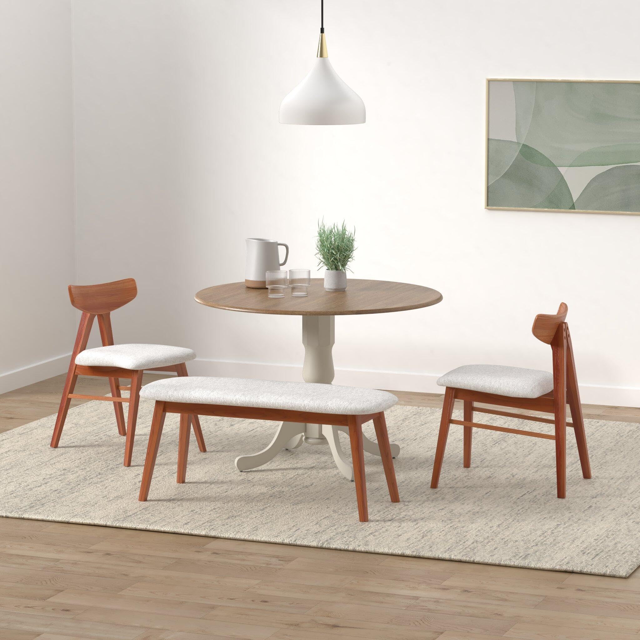 IC International Concepts 42-Inch Round Dual Drop Leaf Pedestal Dining Table - Solid Real Parawood with Distressed Hickory/Stone Finish | Perfect for Small Spaces, Kitchen Nooks & Cozy Dining Rooms