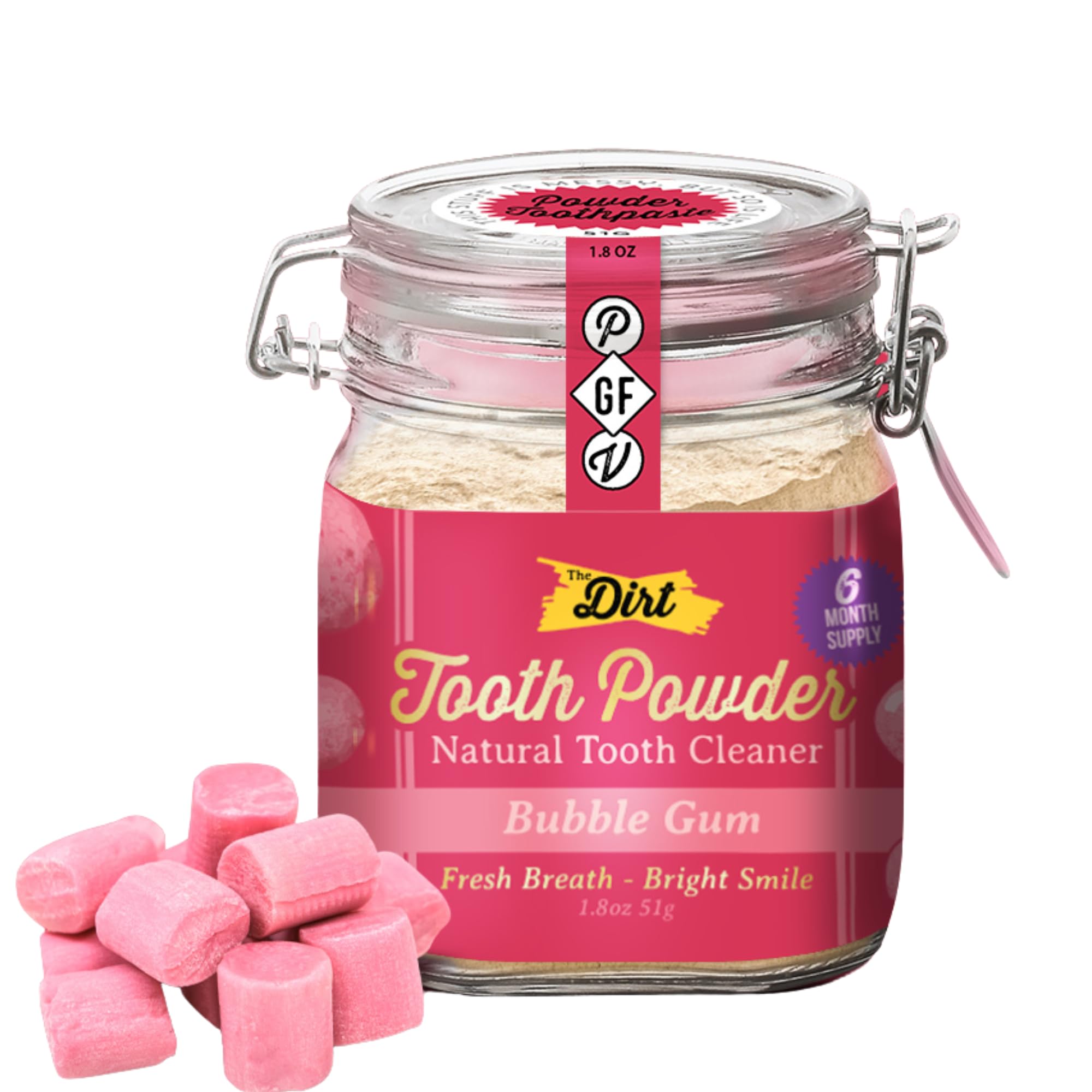 Natural Hydroxyapatite Tooth Powder for Teeth Whitening & Remineralization - Fluoride-Free, Gluten-Free, Vegan Dental Care (Bubble Gum Flavor, 51g/6 Month Supply) - Perfect for Sensitive Teeth & Daily Oral Hygiene Routine