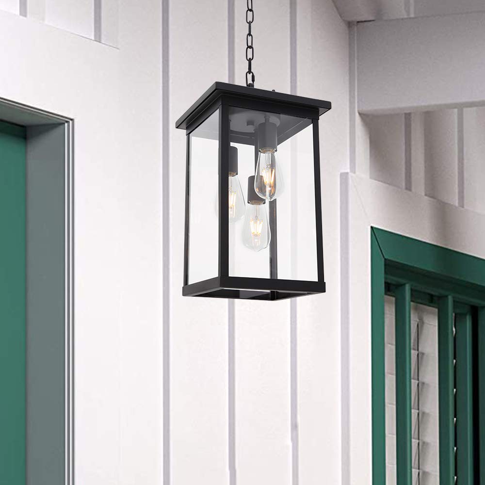 3-Light Black Outdoor Pendant Light Fixture - Adjustable Exterior Hanging Lantern for Porch, Patio, Deck & Garden Lighting | Weatherproof & Durable Design