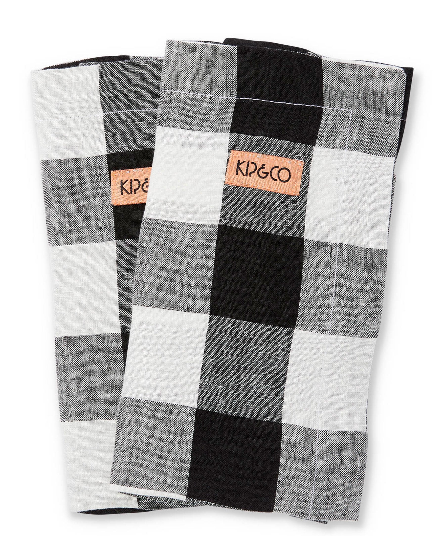 Black & White Gingham Linen Napkins Set of 4 - Premium Cotton Table Napkins for Dinner Parties, Picnics & Home Decor