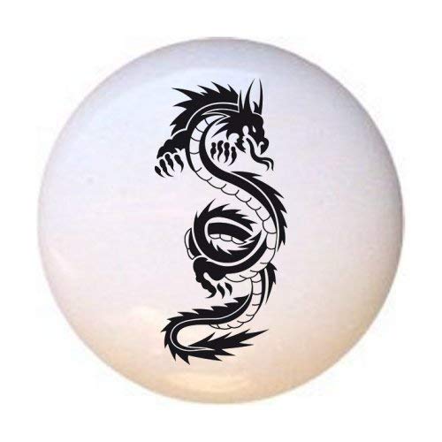 Glossy Ceramic Cabinet Knobs - Dragon Design #2348 Drawer Pulls for Dressers, Cabinets & Furniture - Perfect for Home Decor & DIY Upgrades