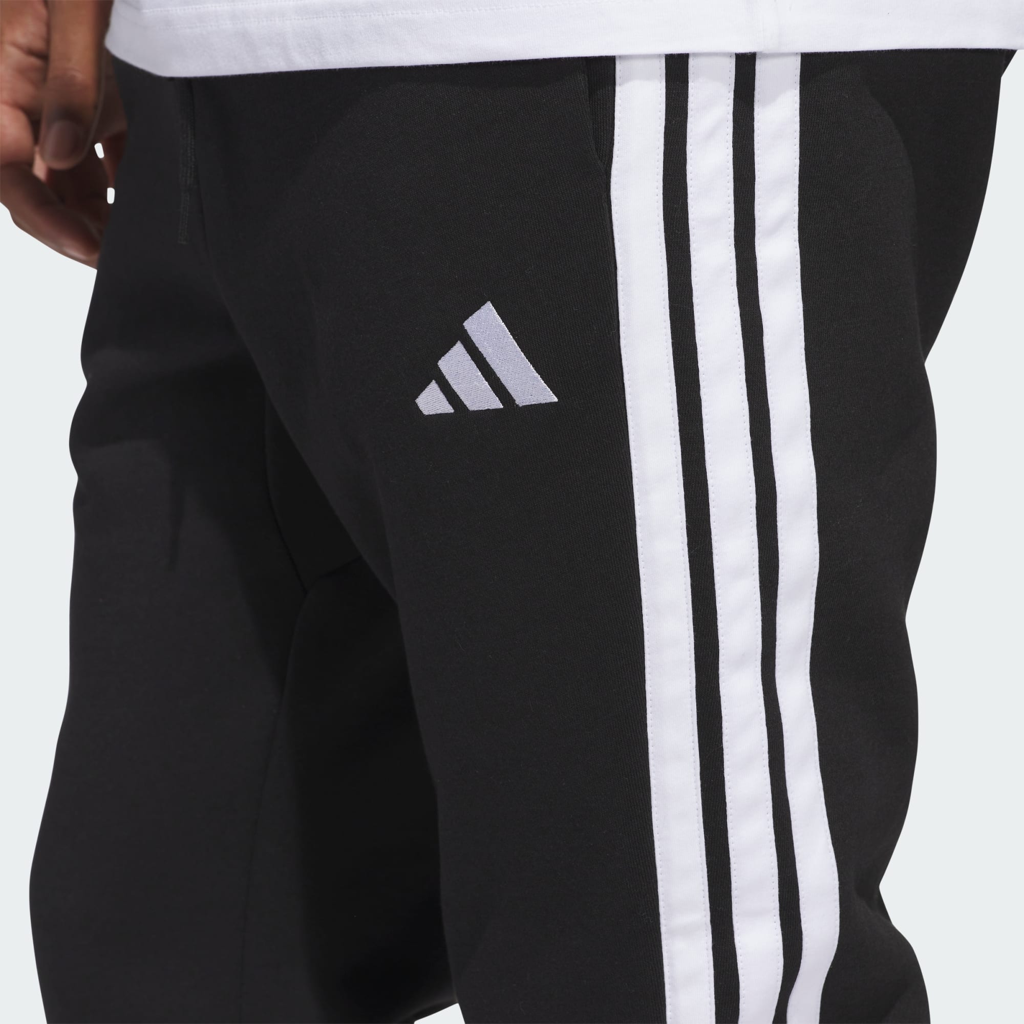 Adidas Men's 3 Stripes Fleece Black Track Pants - Comfortable Athletic Joggers for Running, Gym & Casual Wear