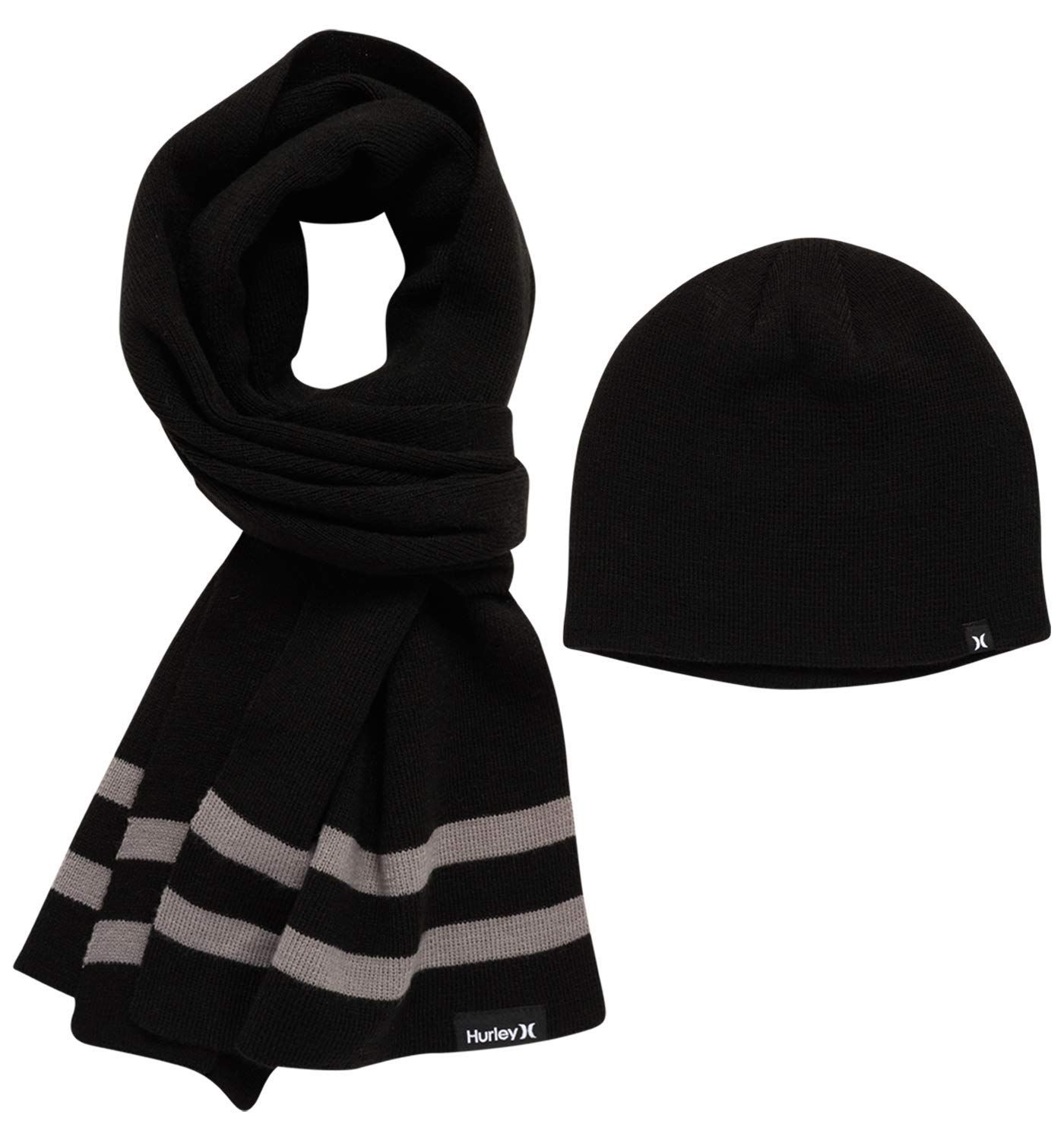 Hurley Men's Winter Hat and Scarf Set - Warm Knit Beanie & Soft Fleece Scarf for Cold Weather - Perfect for Skiing, Snowboarding, and Outdoor Winter Activities