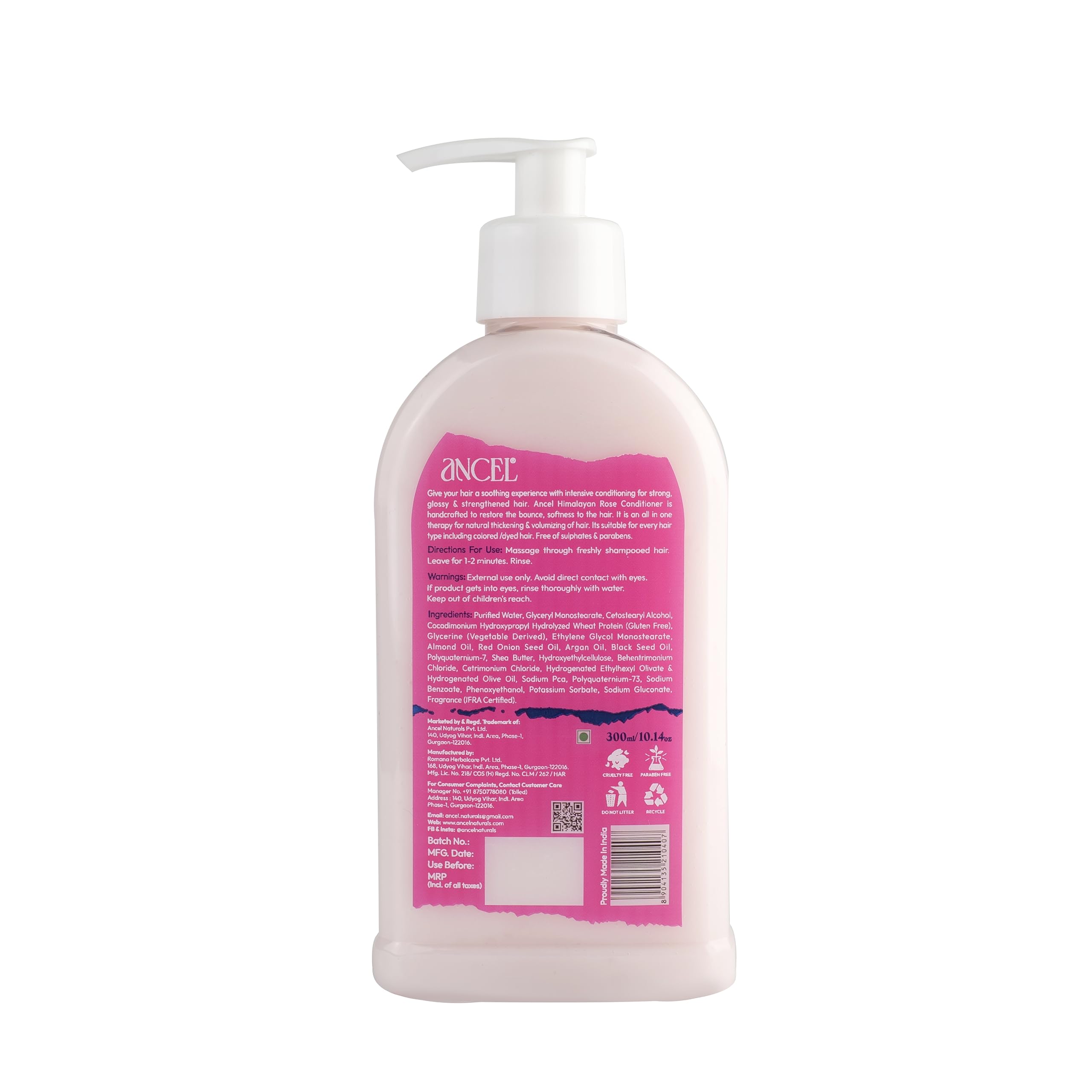 Ancel Himalayan Rose Hair Conditioner 300ml - Hydrating & Volumizing with Rose Hydrosol, Glycerin, Olive Oil & Shea Butter - Deep Cleansing for Men & Women - Perfect for Dry, Damaged Hair & Daily Nourishment