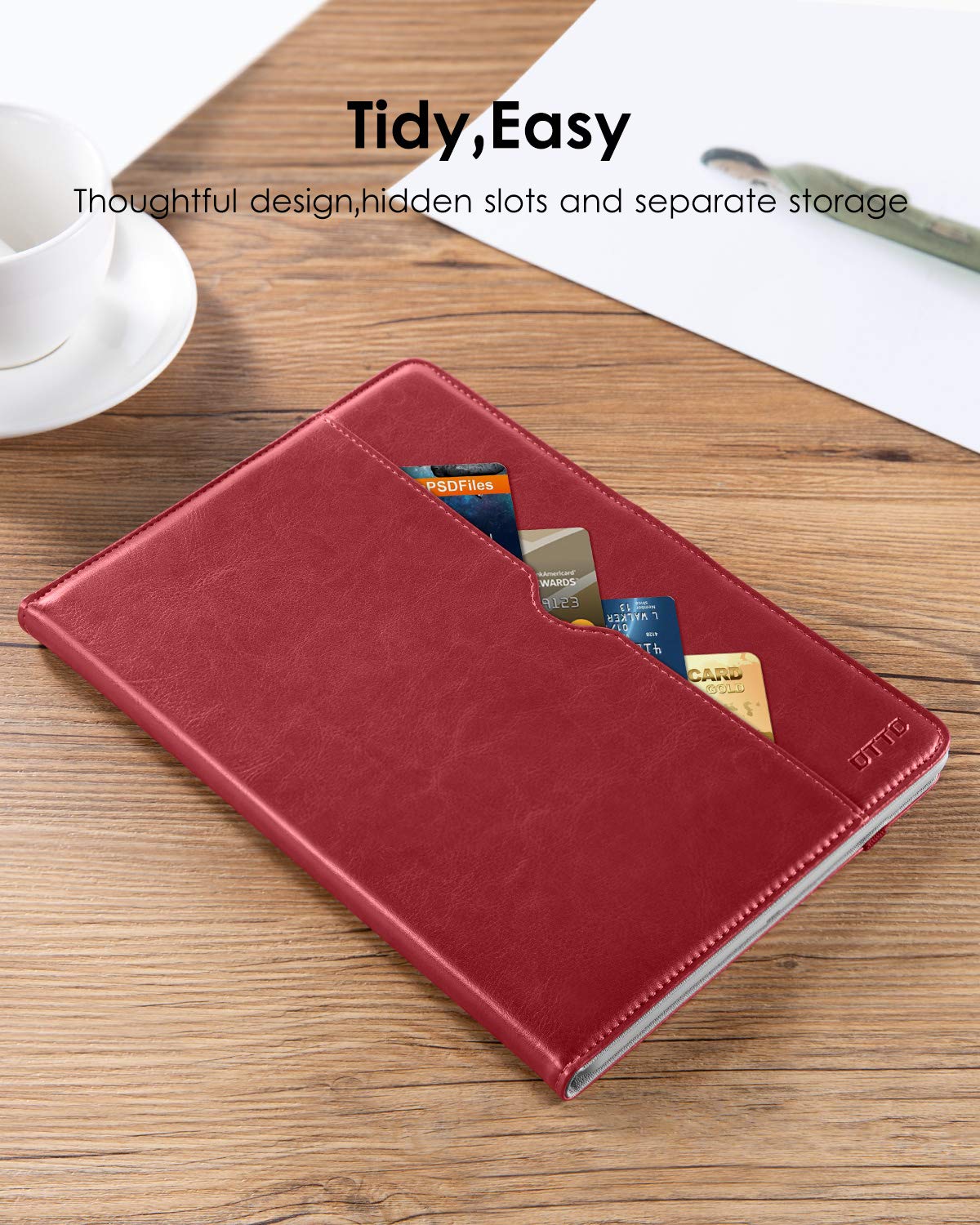 Premium Leather Folio Stand Cover Case with Apple Pencil Holder for iPad 9.7 Inch 5th/6th Gen (2018/2017) - Also Compatible with iPad Pro 9.7/Air 2/Air - Red - Perfect for Work, Study & Travel Protection