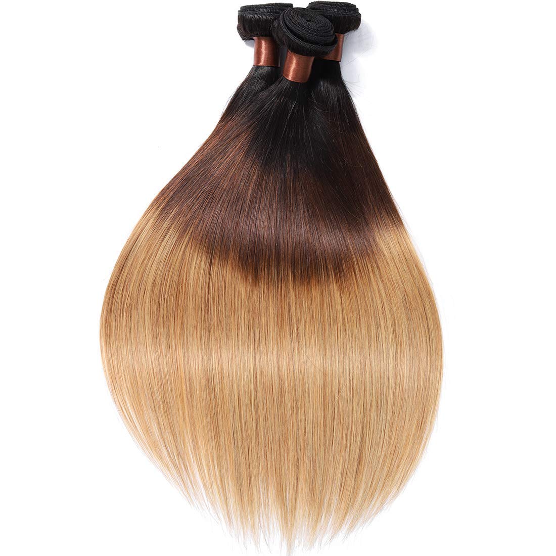 Brazilian Virgin Ombre Hair Extensions - Silky Straight Unprocessed Human Hair Weave 3 Bundles (T1B/4/27) - 28 28 28 Mixed Length for Natural Look & Styling Versatility - Perfect for Daily Wear, Parties & Special Occasions