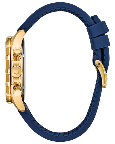 Bulova 97B168 Men's Blue Marine Star Chronograph Leather Strap Watch – Waterproof, Durable for Swimming, Diving & Outdoor Activities