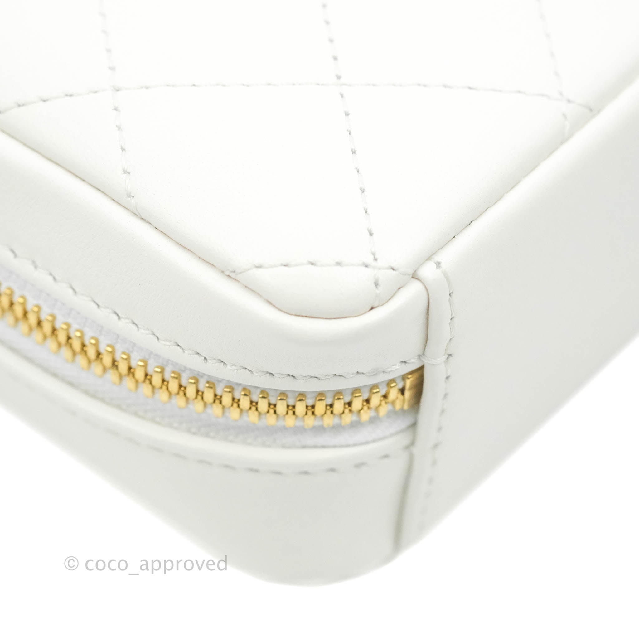 Chanel White Calfskin Circular Handle Zip Around Vanity Case with Gold Hardware - Perfect for Travel, Parties & Everyday Luxury (20S Collection)
